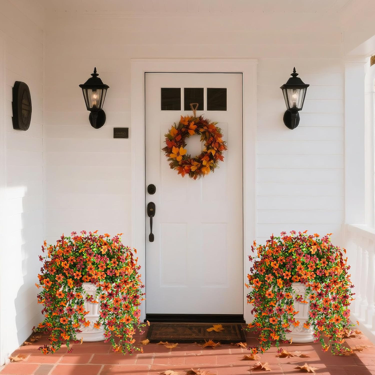 Artificial Fall Fake Flowers for Outdoor Fall Decoration,2 Pcs Faux Hanging Flow
