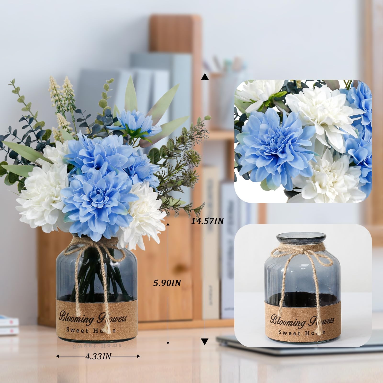Fake Flowers Vase Artificial Table Centerpieces Dining Room Kitchen Decor