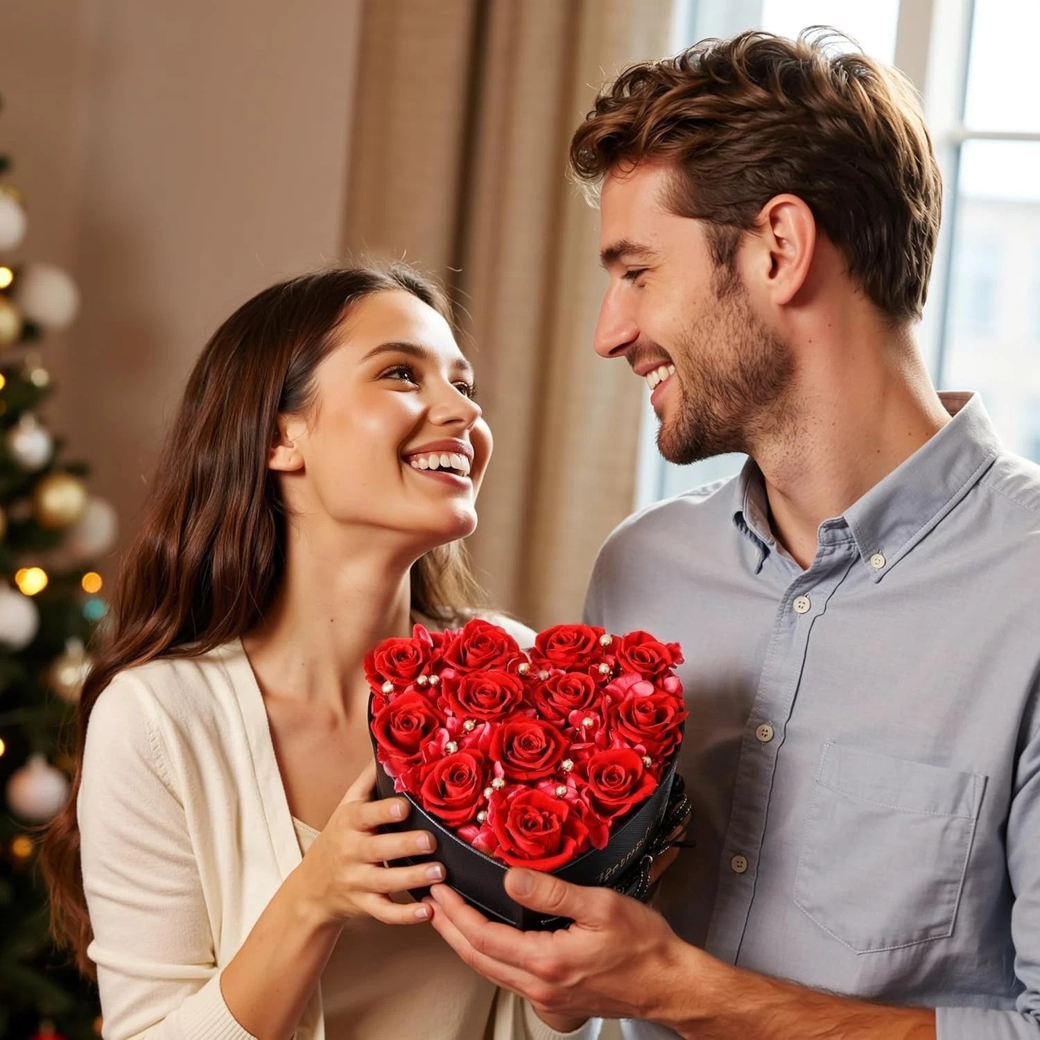 Classic 12 Pcs Red Roses in Heart Shaped Box – Luxurious Gift for Women