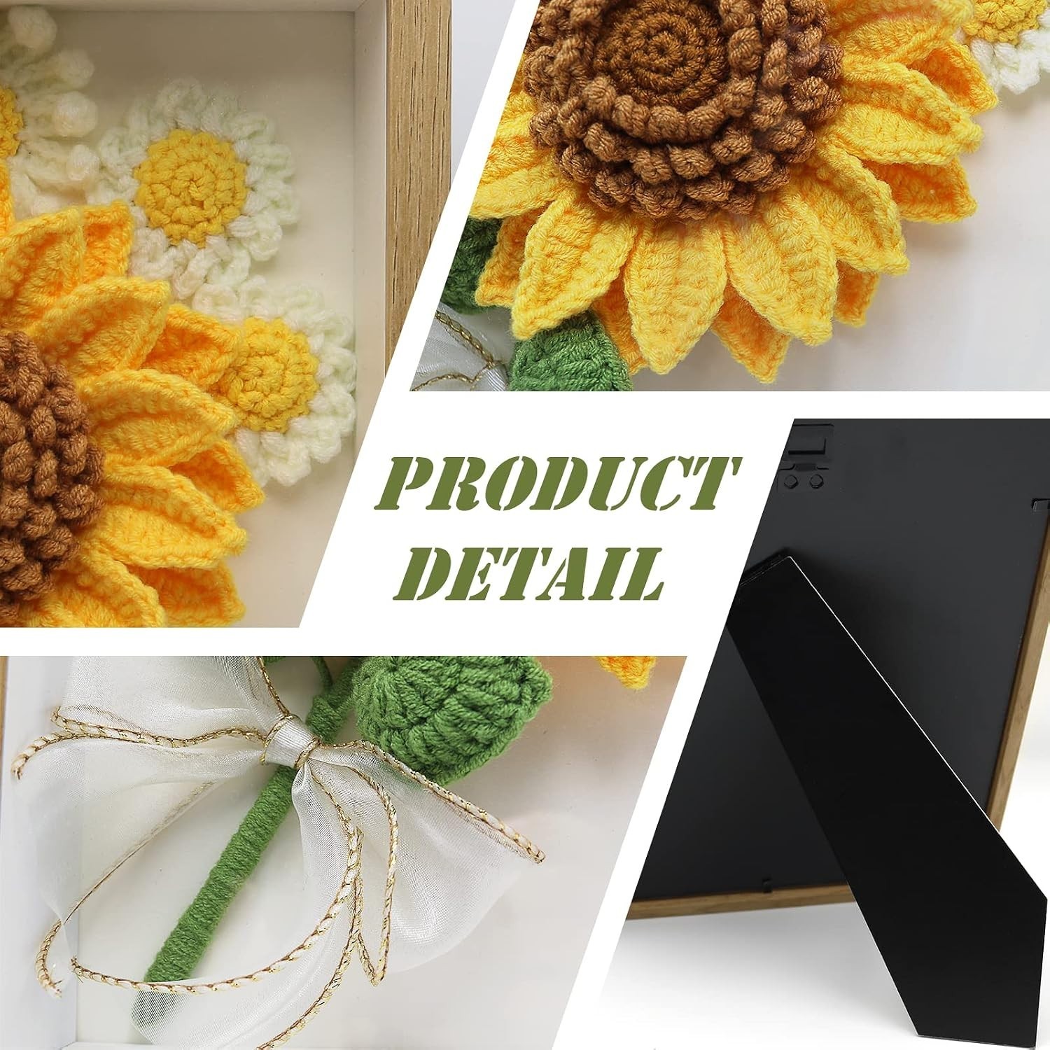 Crochet Flowers Photo Frame, Crochet Sunflower and,Daisy, Sunflower Photo Fra…