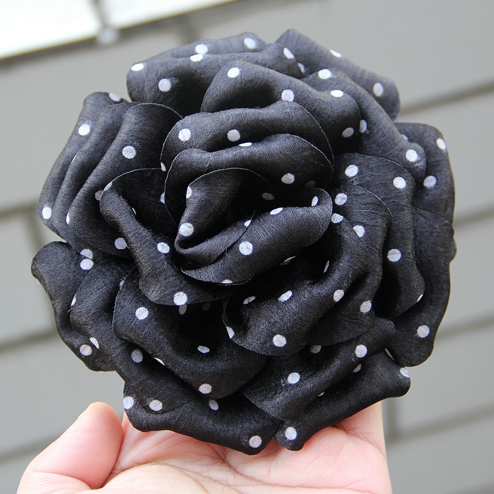 13cm Bige French Style Black White Polka Dots Cloth Rose Flower Fake Flowers DIY