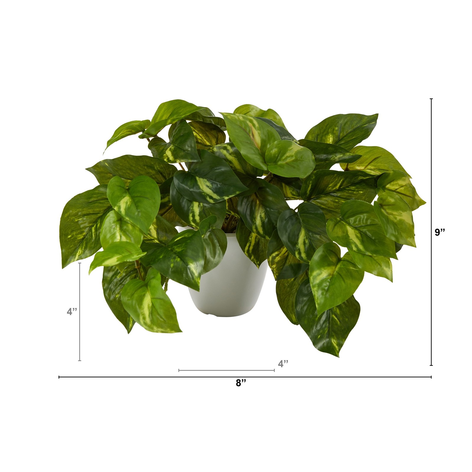 9 Inch Pothos Artificial Plant Real Touch Green Leaves White Planter Decor