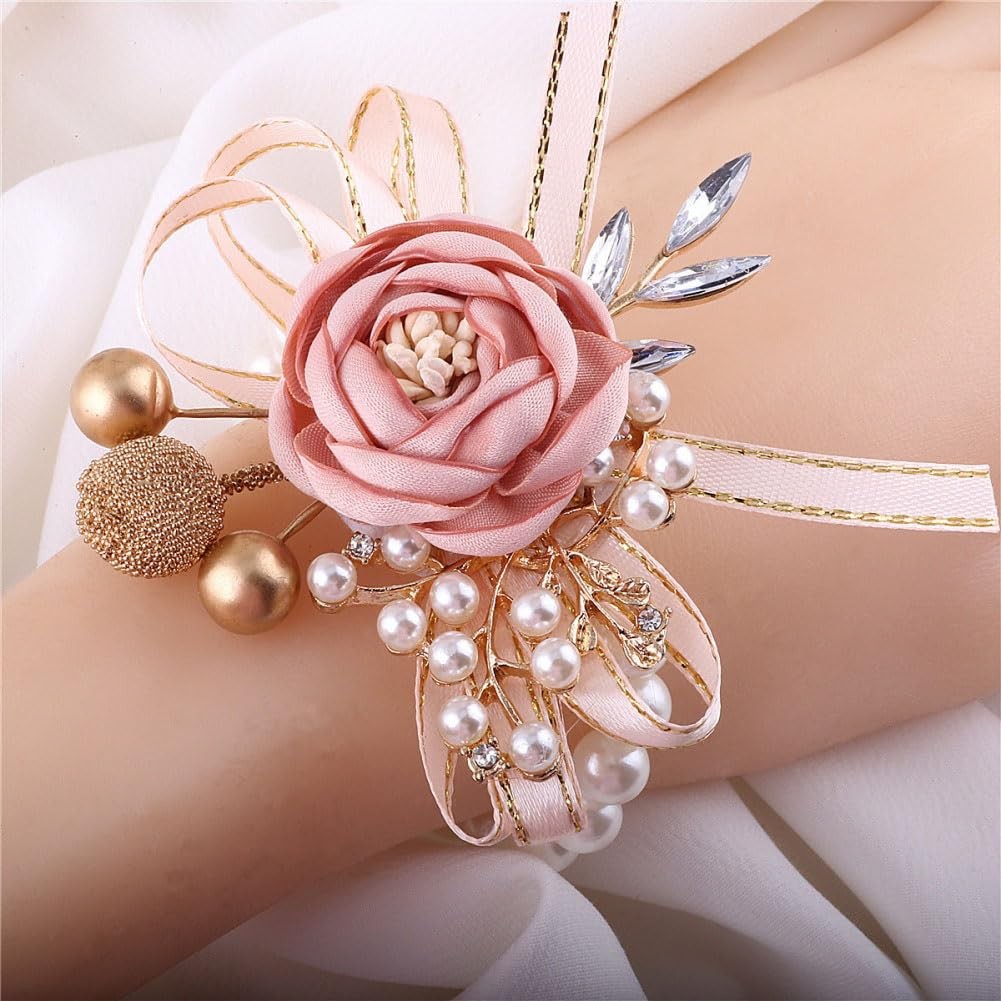 Blush Pink Wrist Corsage Boutonniere Set Wedding Prom Homecoming Artificial
