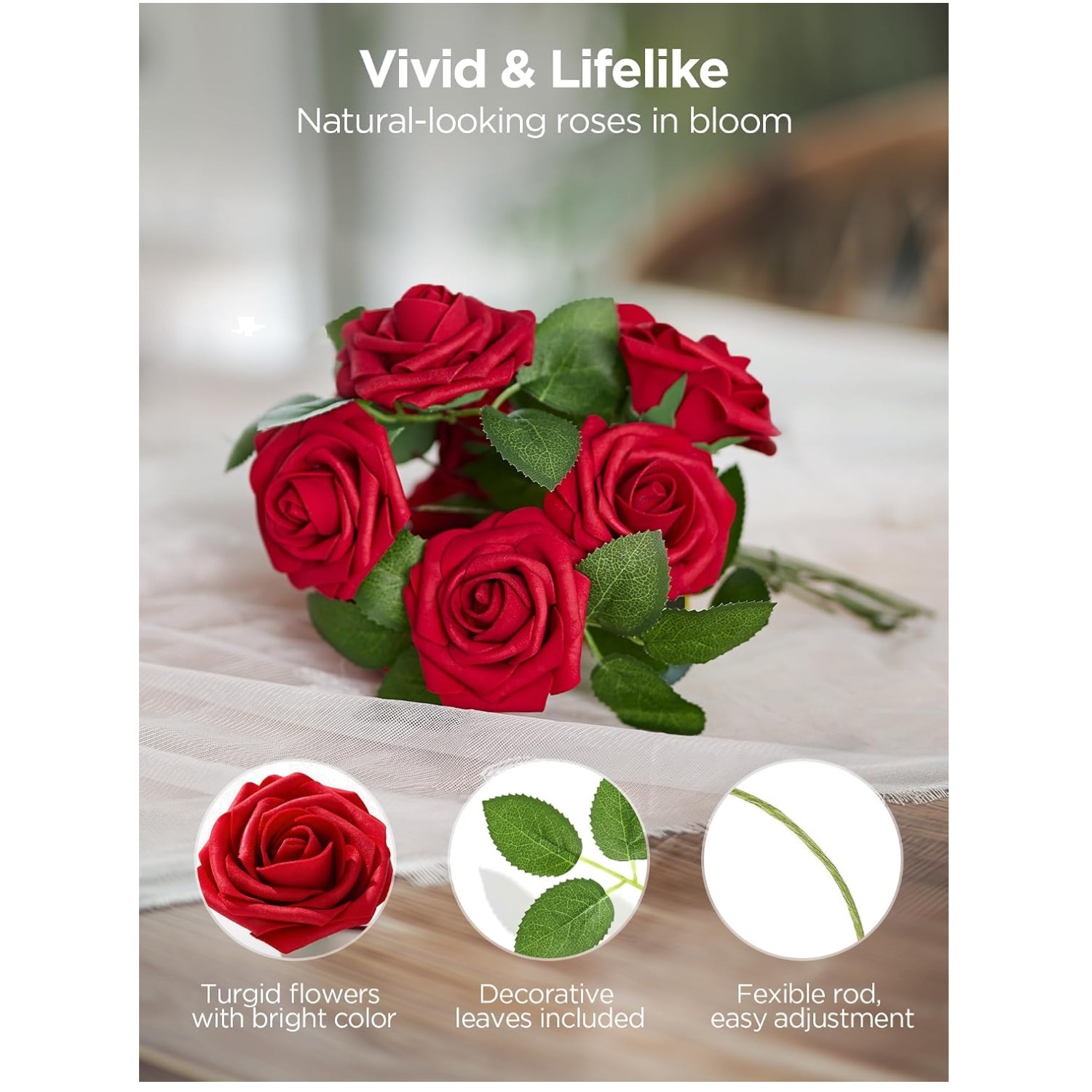 Flexible Stem Dark Red Foam Roses – 100 Pcs for Bouquets