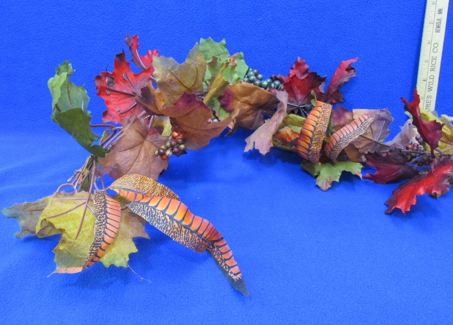 Artificial Garland Floral Décor Fall Autumn Maple Leaves Pheasant Feathers 6′