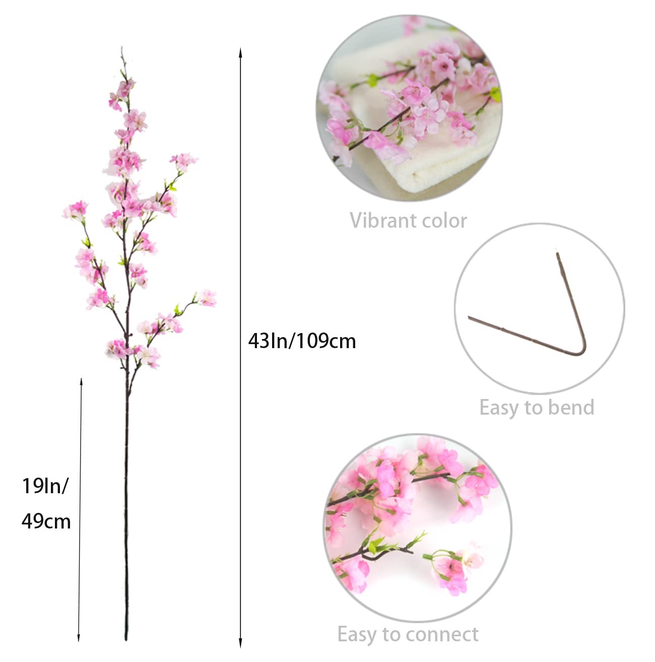 4Pcs Artificial Cherry Blossom Flowers 43 Inch Long Stem Cherry Blossom Decor…