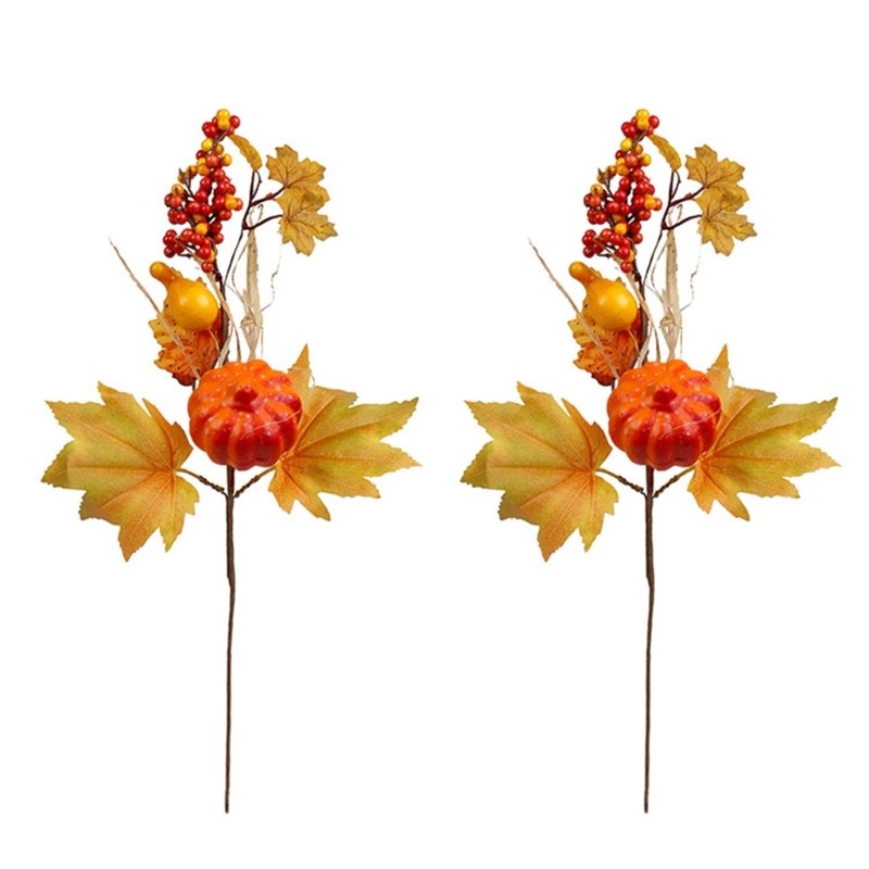 2pcs Thanksgiving Harvest Display Craft Supplies Artificial Maple Leaves Branch