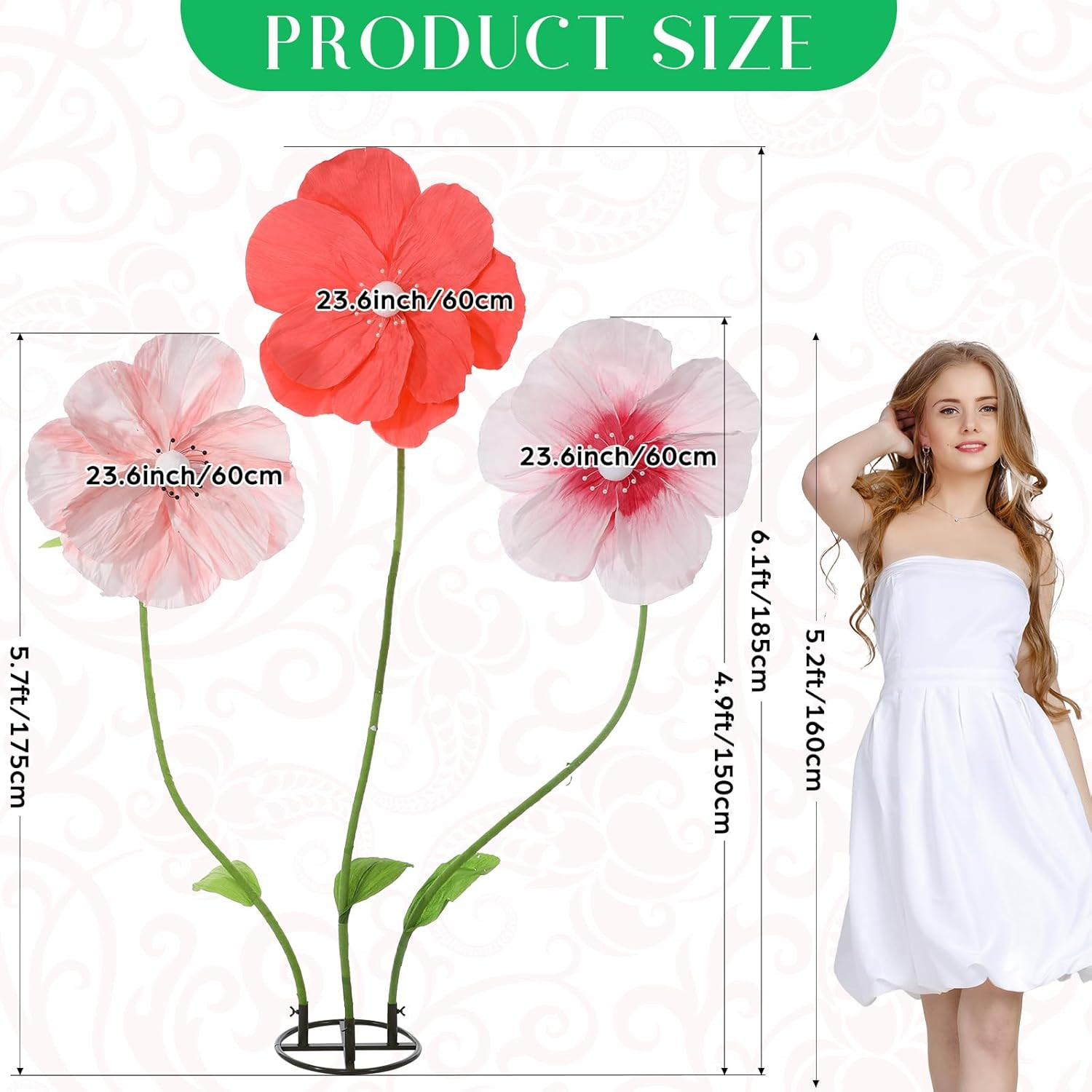 Giant 6.1Ft Artificial Flowers with Stand for Garden Party & Wedding Decor