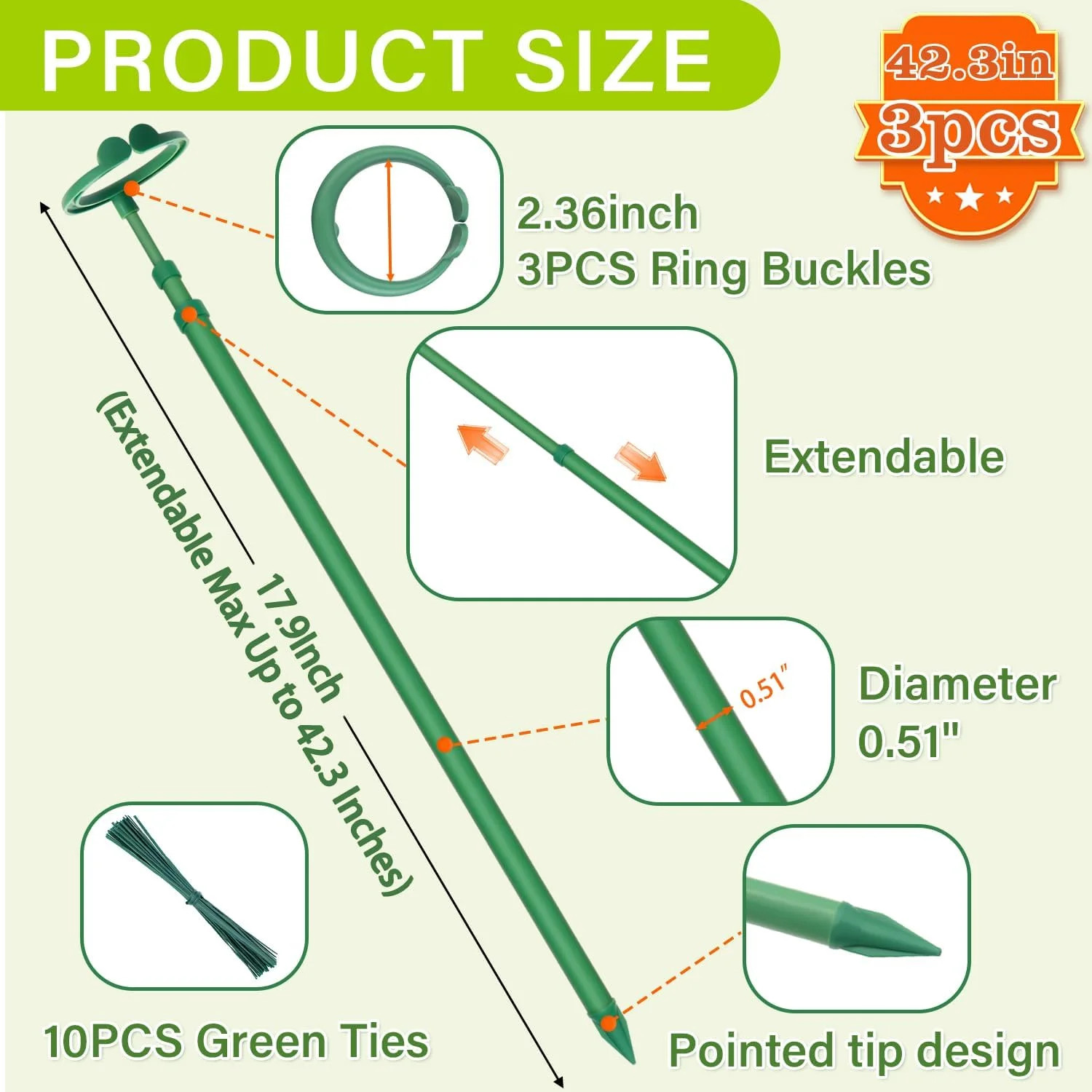 Extendable Plant Stakes,Adjustable Length from 17.9IN to 42.3IN Monstera Support