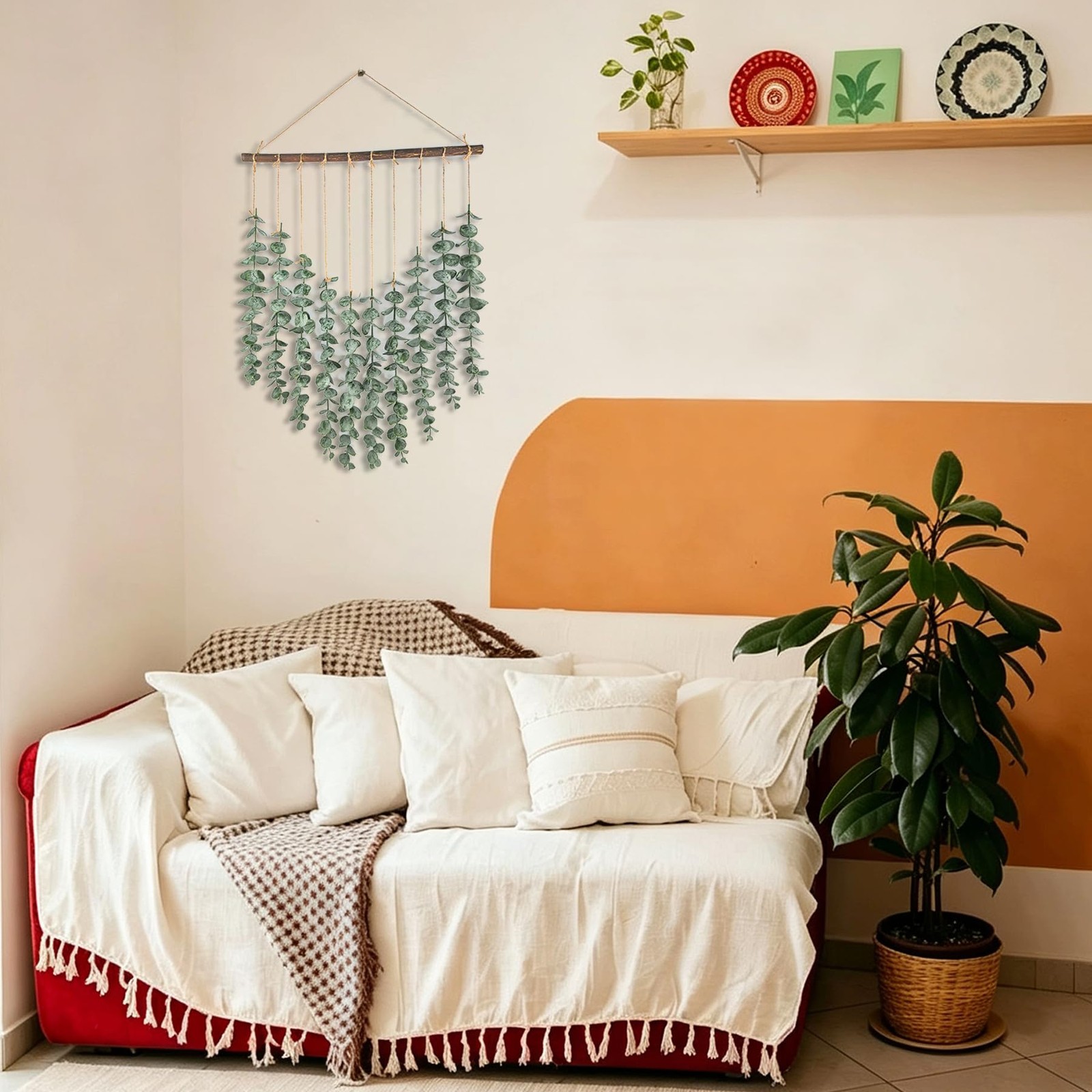 Artificial Eucalyptus Wall Hanging Decor Fake Greenery Leaves Plant Stems for…