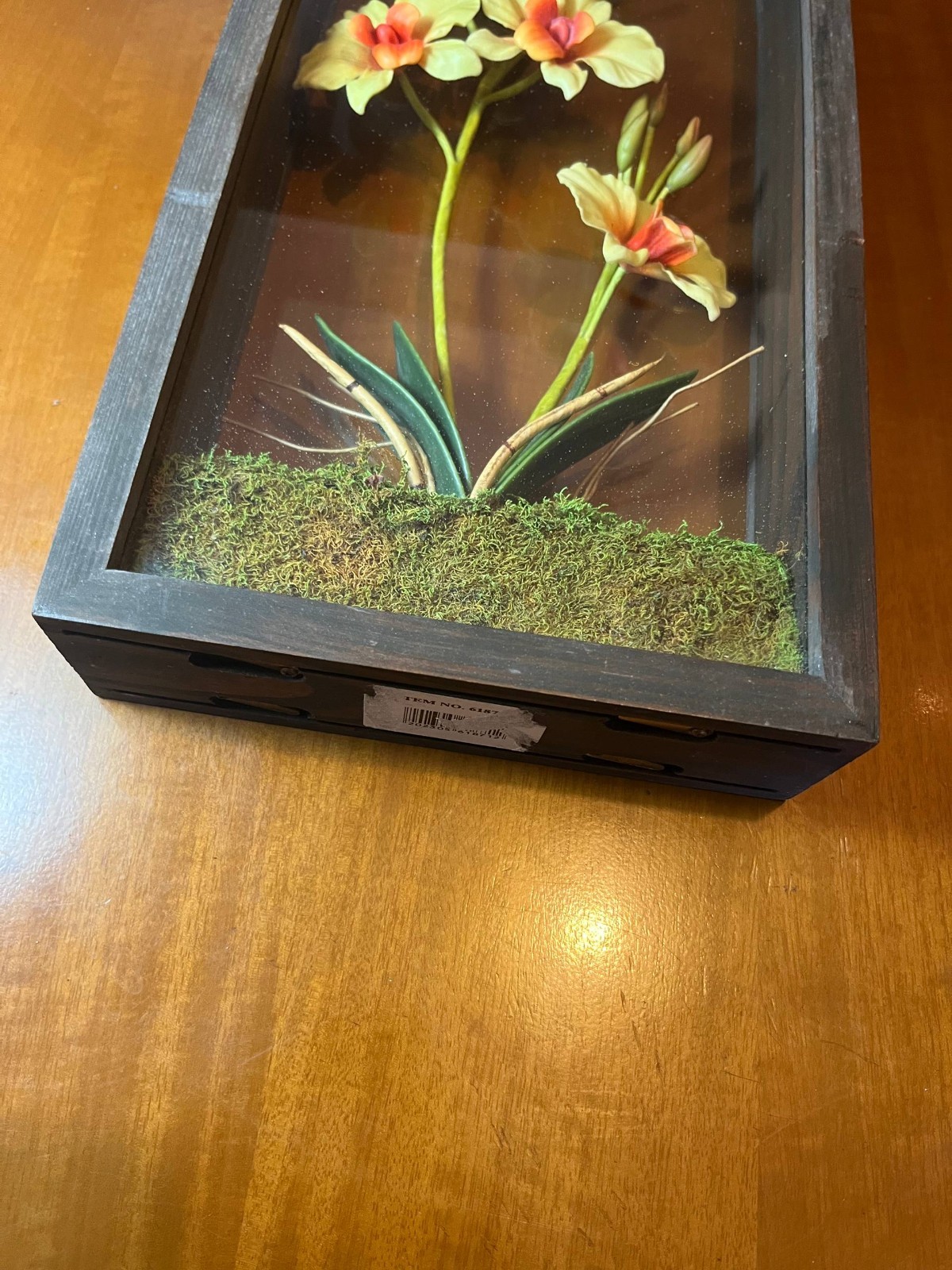 Vintage 3D Orchid Shadow Box Floral Wall/Table Decor 1980s Retro Frame