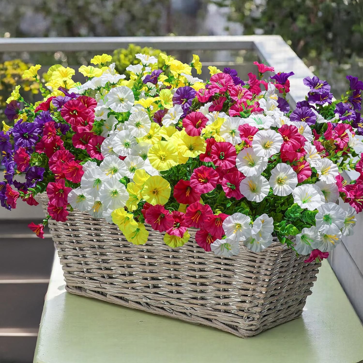 12 Bundles Artificial Morning Glory, Silk Eucalyptus UV Resistant Outdoor Decor