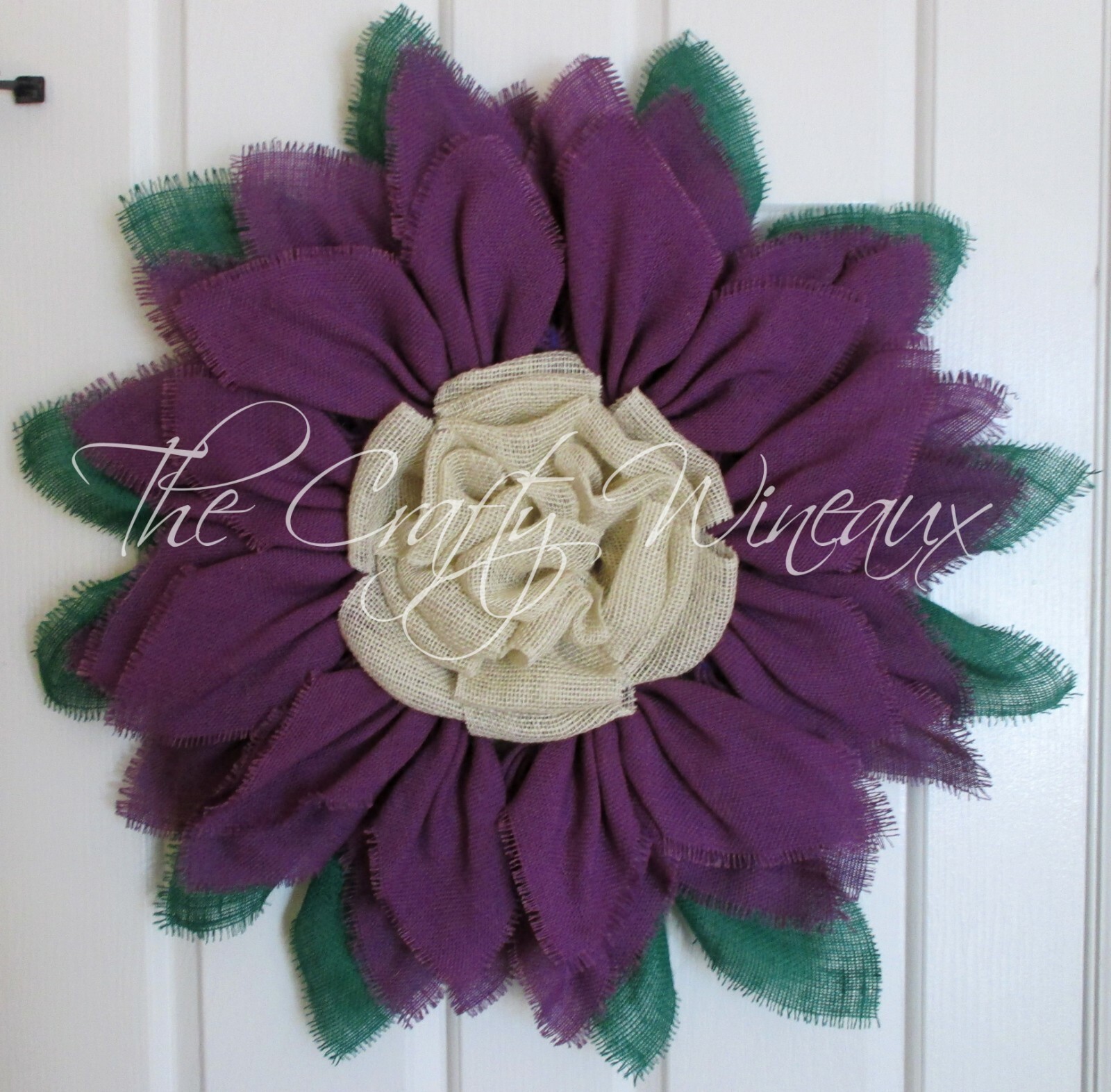 The Crafty Wineaux – Rich Purple Burlap Sunflower Wreath – Large 25″
