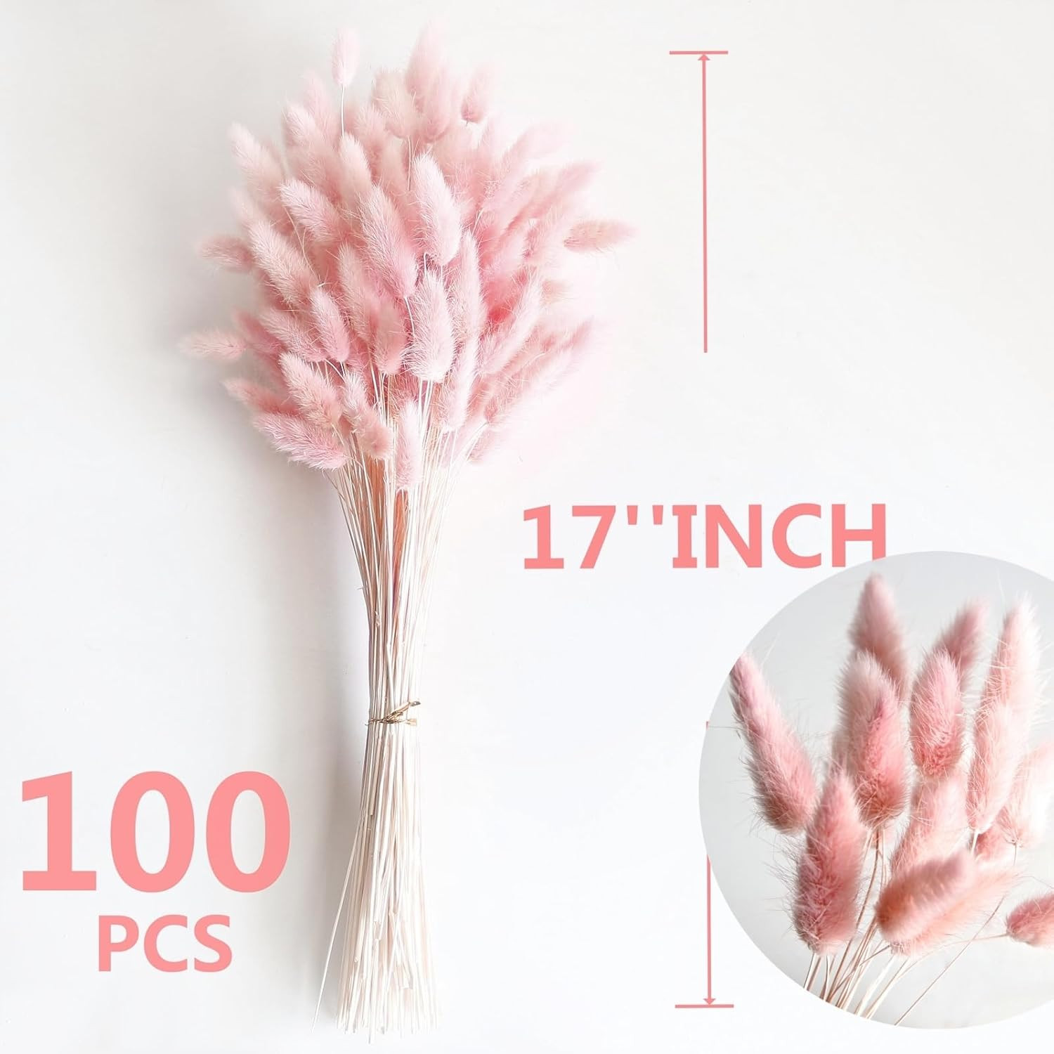 120 PCS Pink Dried Pampas Grass Decor, 17-Inch Pompas Floral, Dry Flowers for De