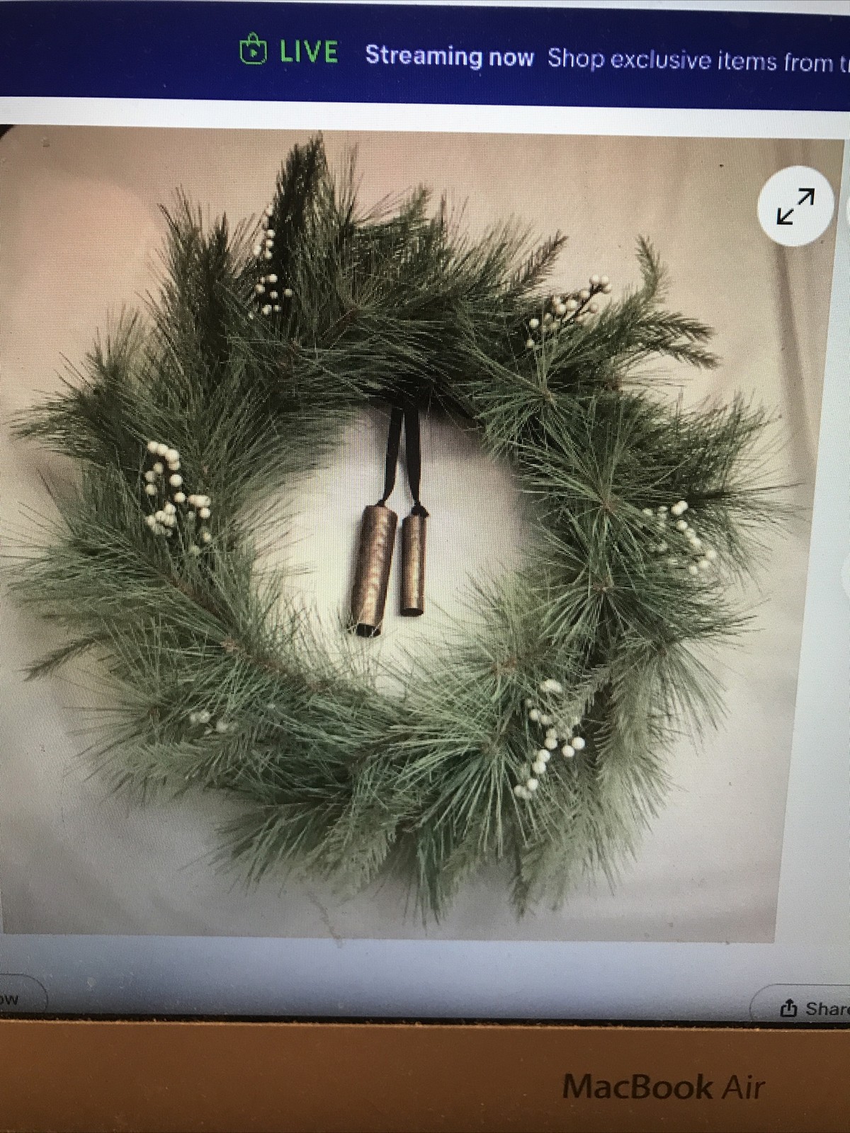 Set/2 -26″ Pine & Snowberry Christmas wreath bell ornaments Hearth & Hand NEW