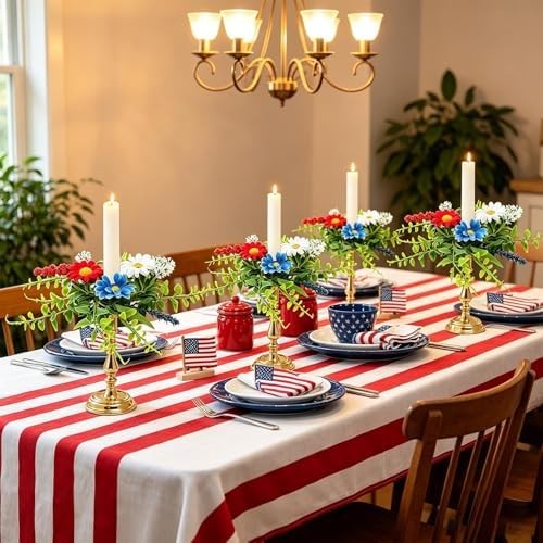6 PCS Patriotic American Taper Candle Rings Wreaths 1.38″ Mini 4th of July Flora