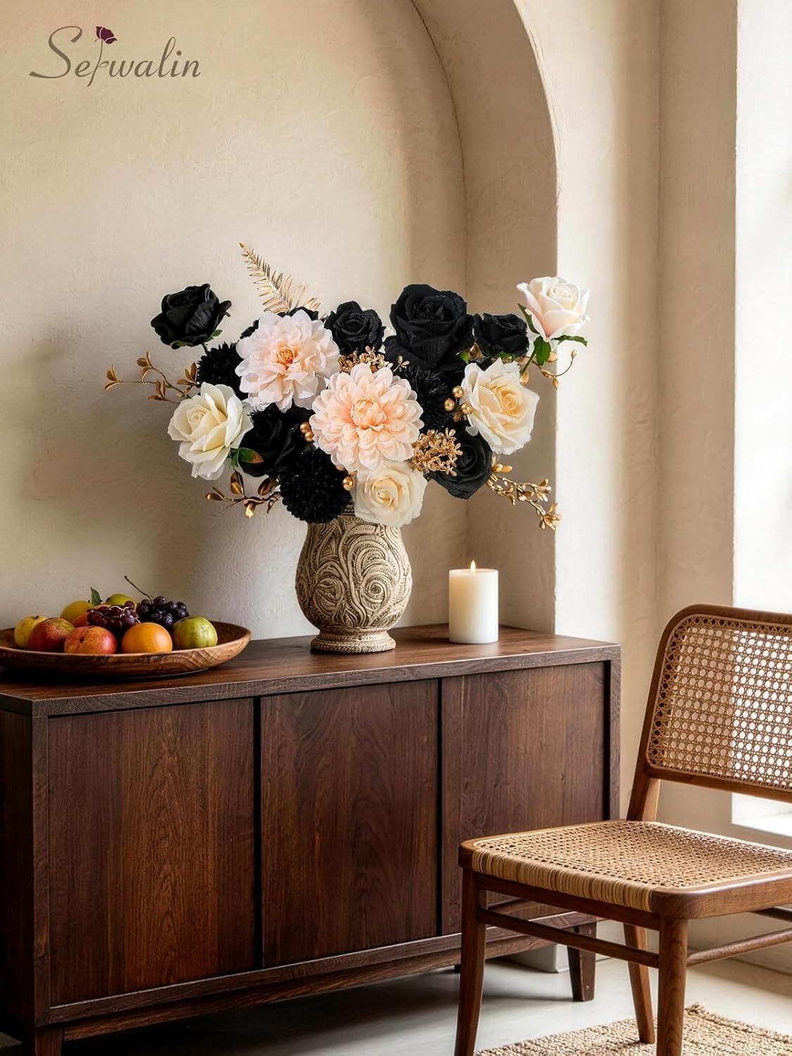 Reusable Black & Gold Champagne Faux Flowers for Any Occasion – Washable Design