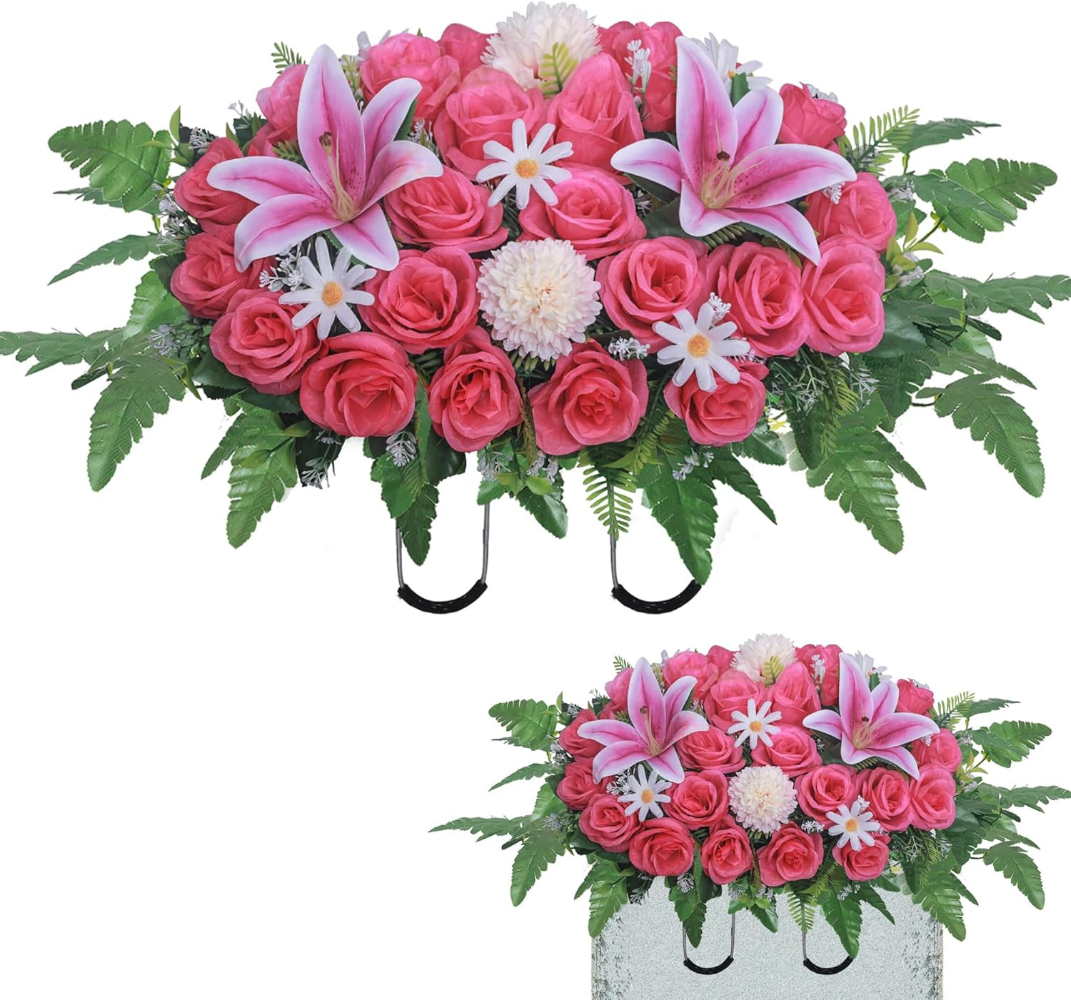 Artificial Cemetery Flower Saddles,Headstone Saddles for Graves,Lily Rose Flower