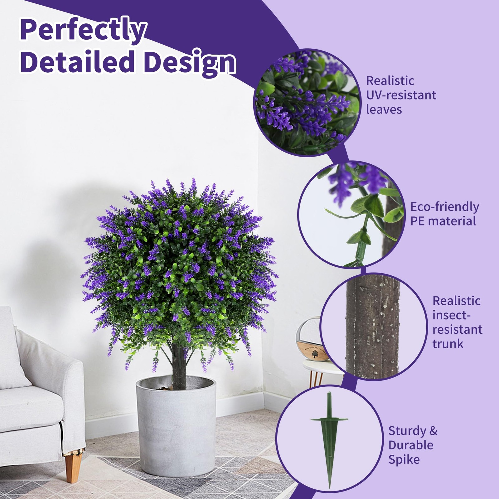 Artificial Lavender Boxwood UV Resistant Topiary Outdoor Plants Set of 2