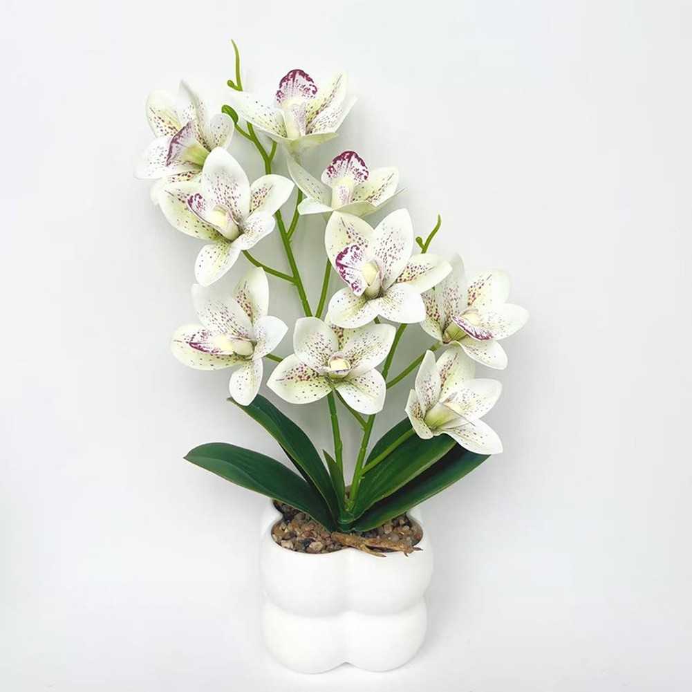 35cm Faux Pink Cymbidium Orchid in White Ceramic Pot for Minimalist Decor