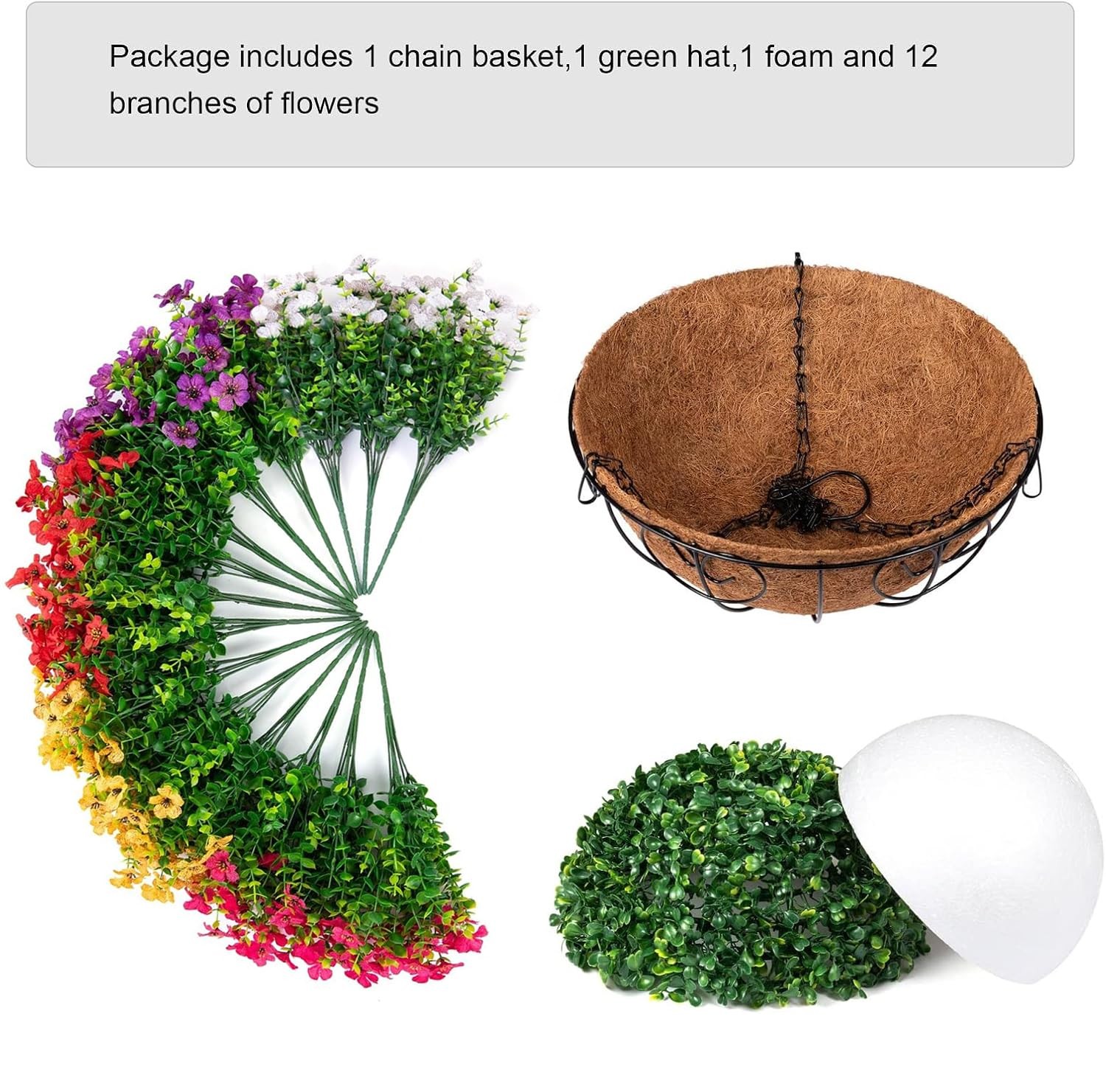 HyeFlora Artificial Faux Hanging Plants Flowers Basket for Summer Outdoor…