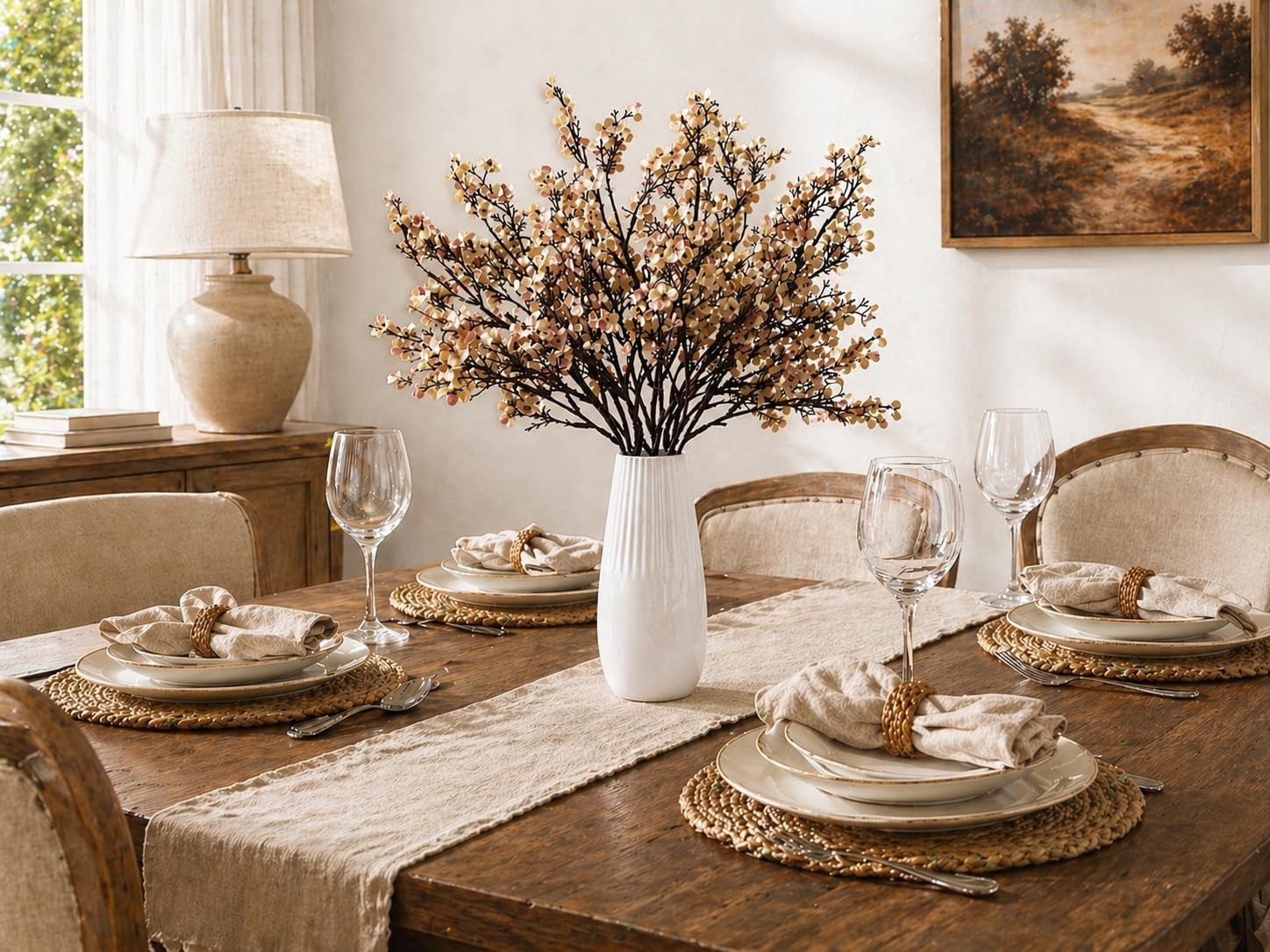 6 Bundles Light Brown Artificial Babys Breath Flowers Silk Gypsophila 18.5 In