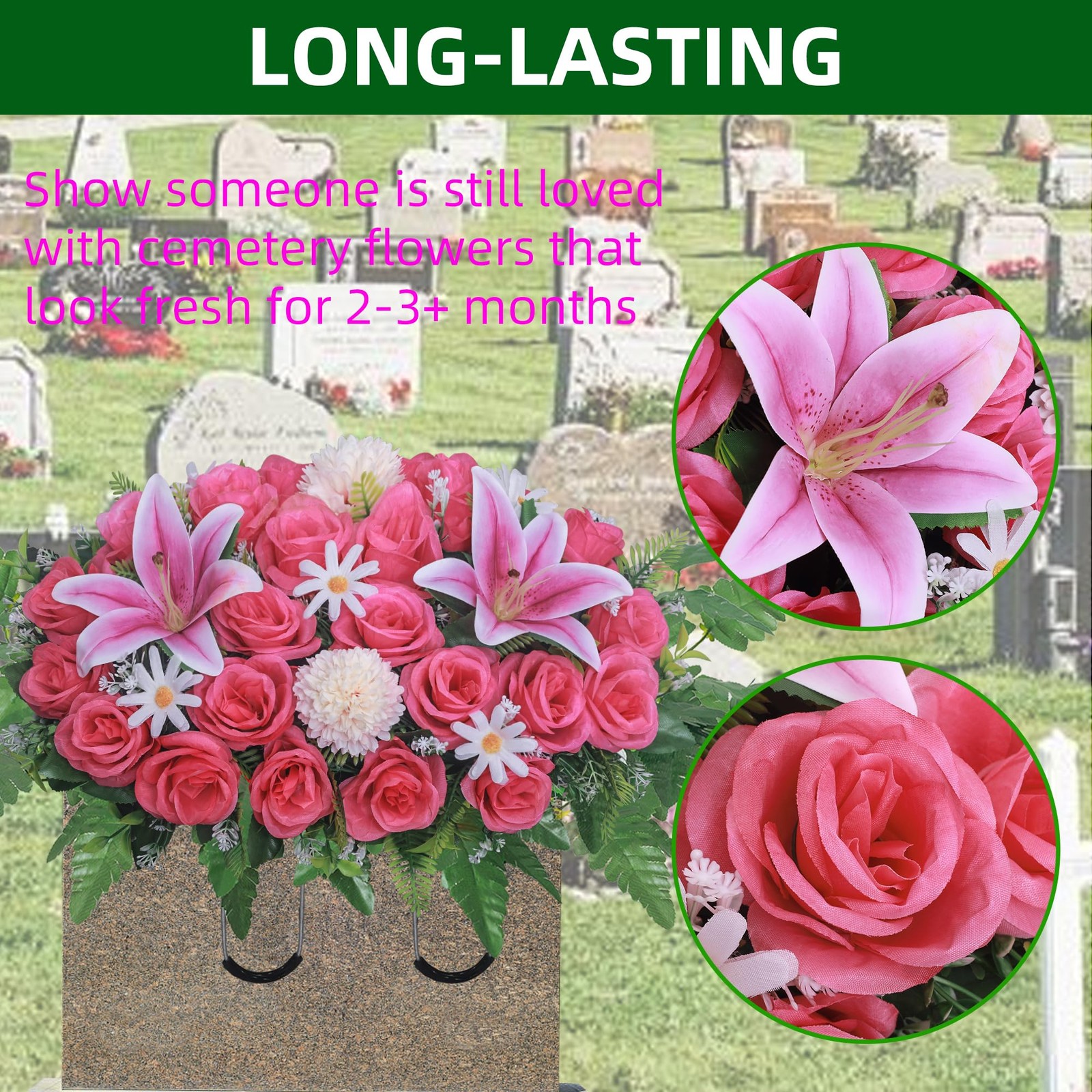 Artificial Cemetery Flower Saddles,Headstone Saddles for Graves,Lily Rose Flower