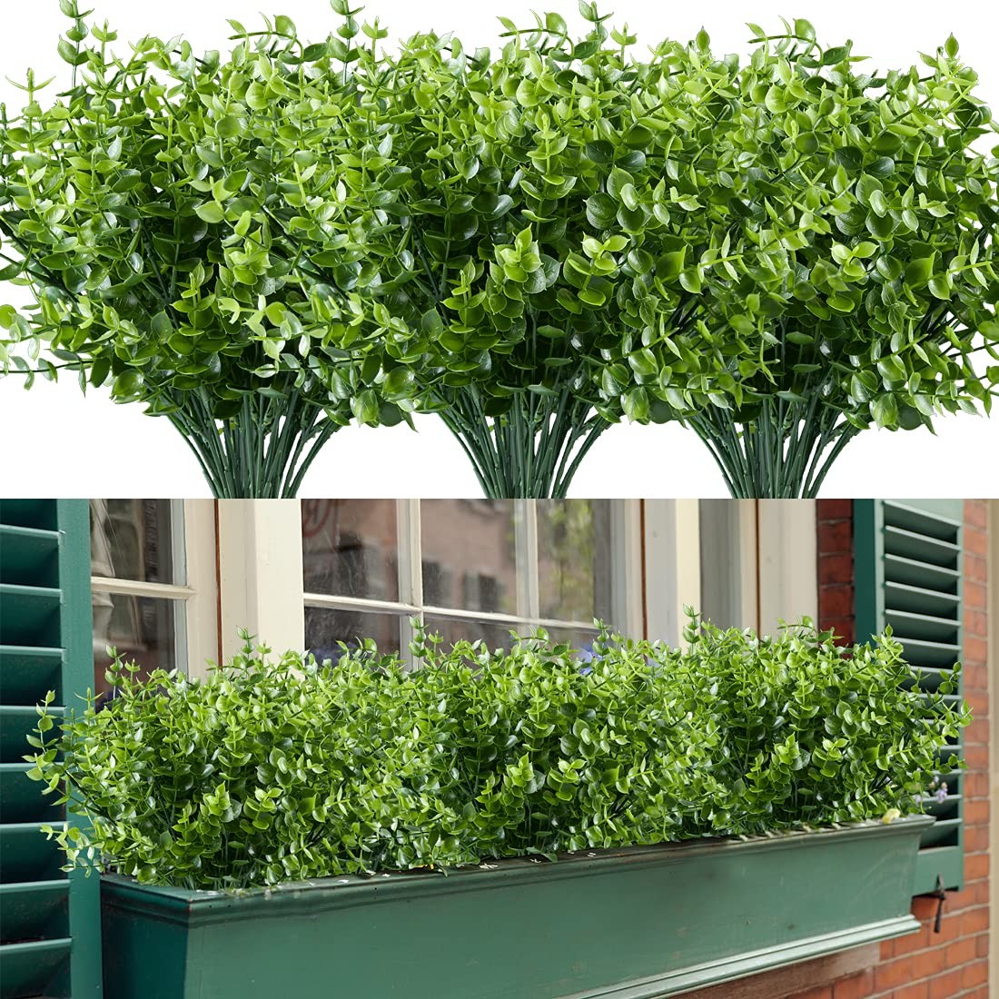 8PCS Artificial Eucalyptus Plants,Fake Boxwood Shrubs UV Resistant No Fade Fa…