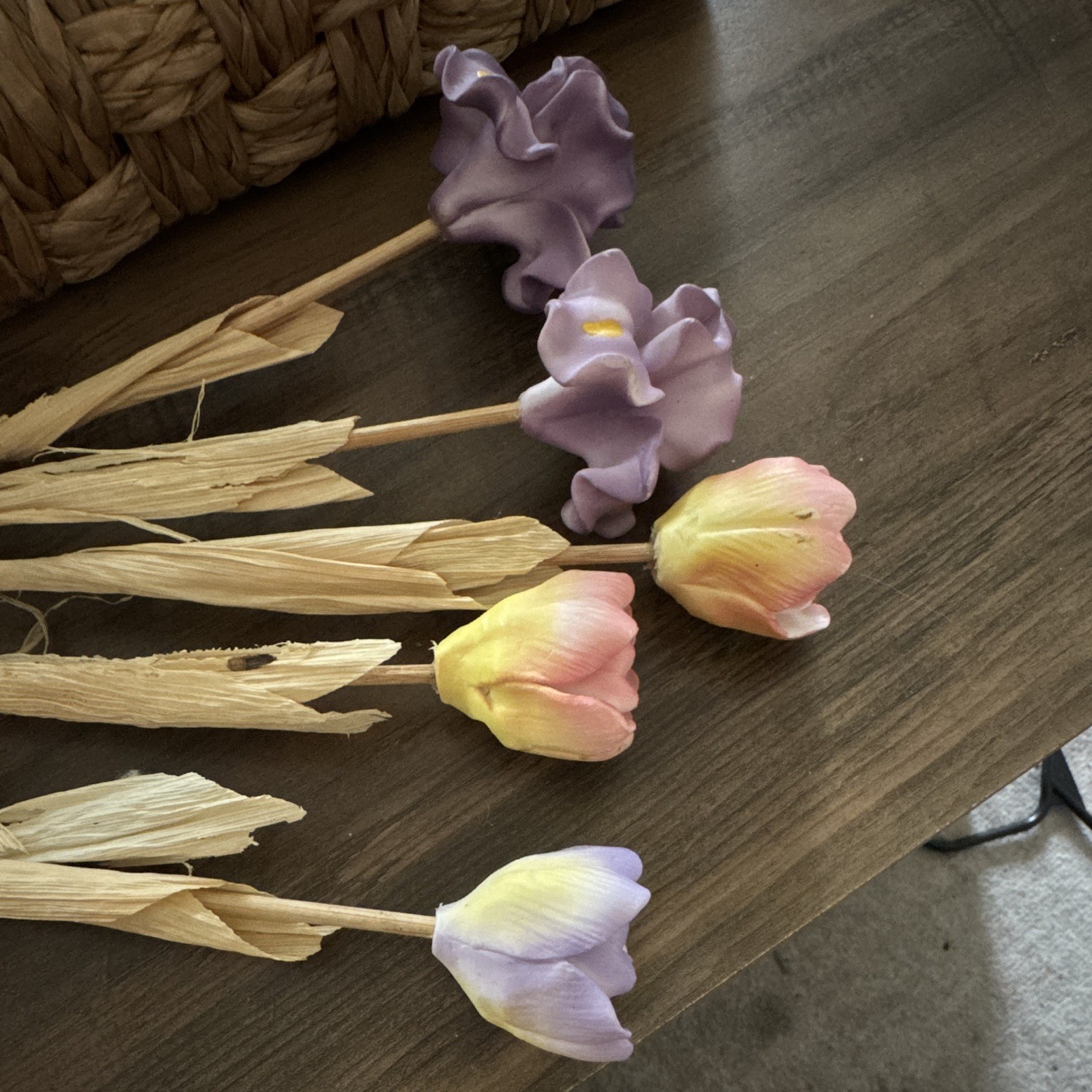 Porcelain Tulip Flower Stem Twigs Decor Purple Pink Yellow Floral