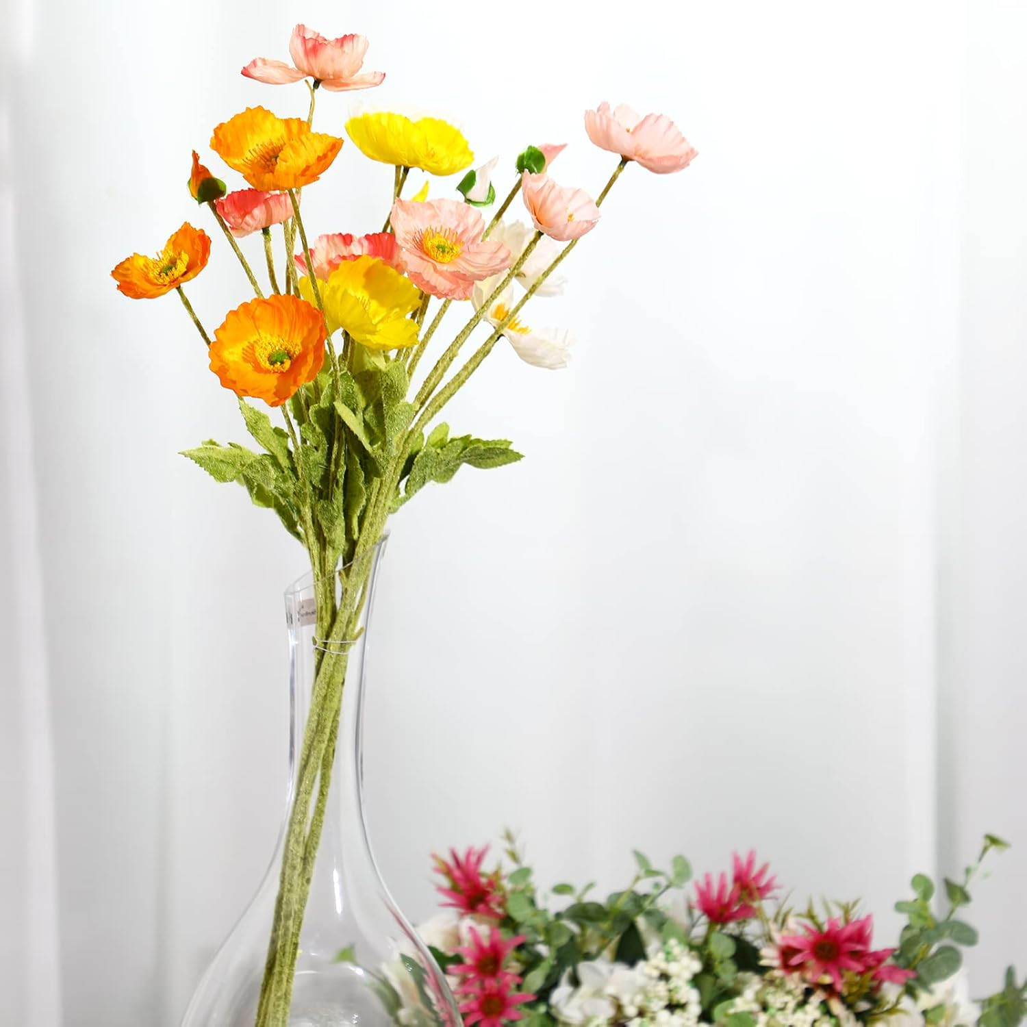 30 Pcs Silk Artificial Poppy Faux Poppy Spring Flowers for Home Kitchen Wedding