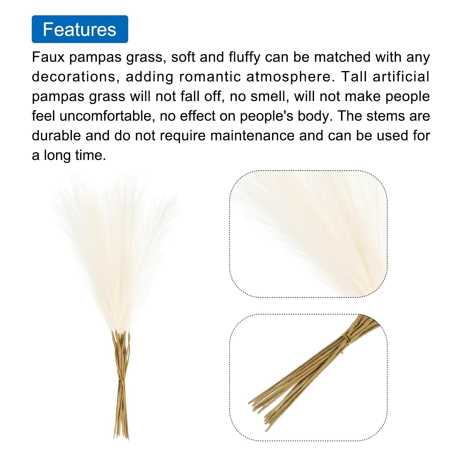 20 PCS Cream Faux Pampas Grass 21 inch Fake Stems for Living Room Decor