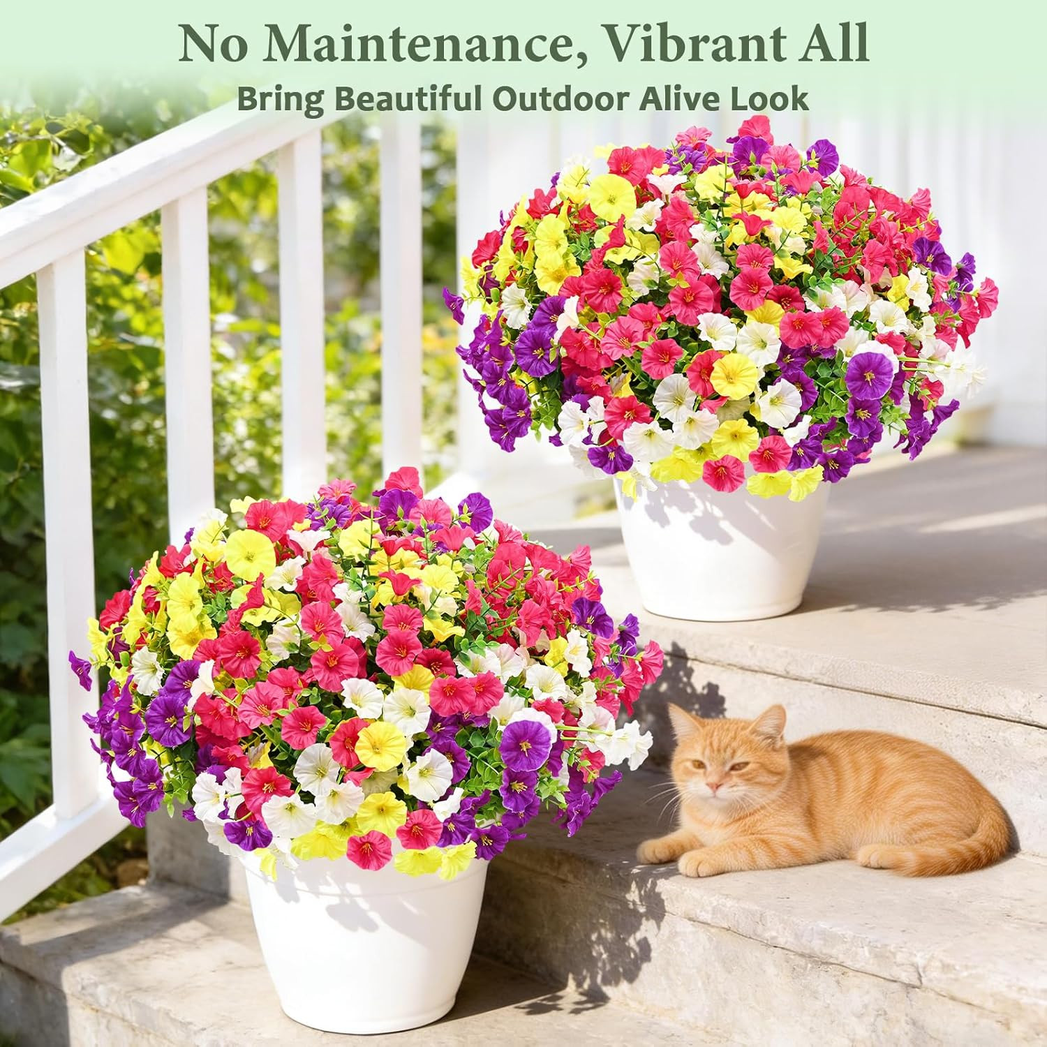 Artificial Flowers for Outdoors, 14 Bundles Fake Outdoor Flowers, UV Resistant A