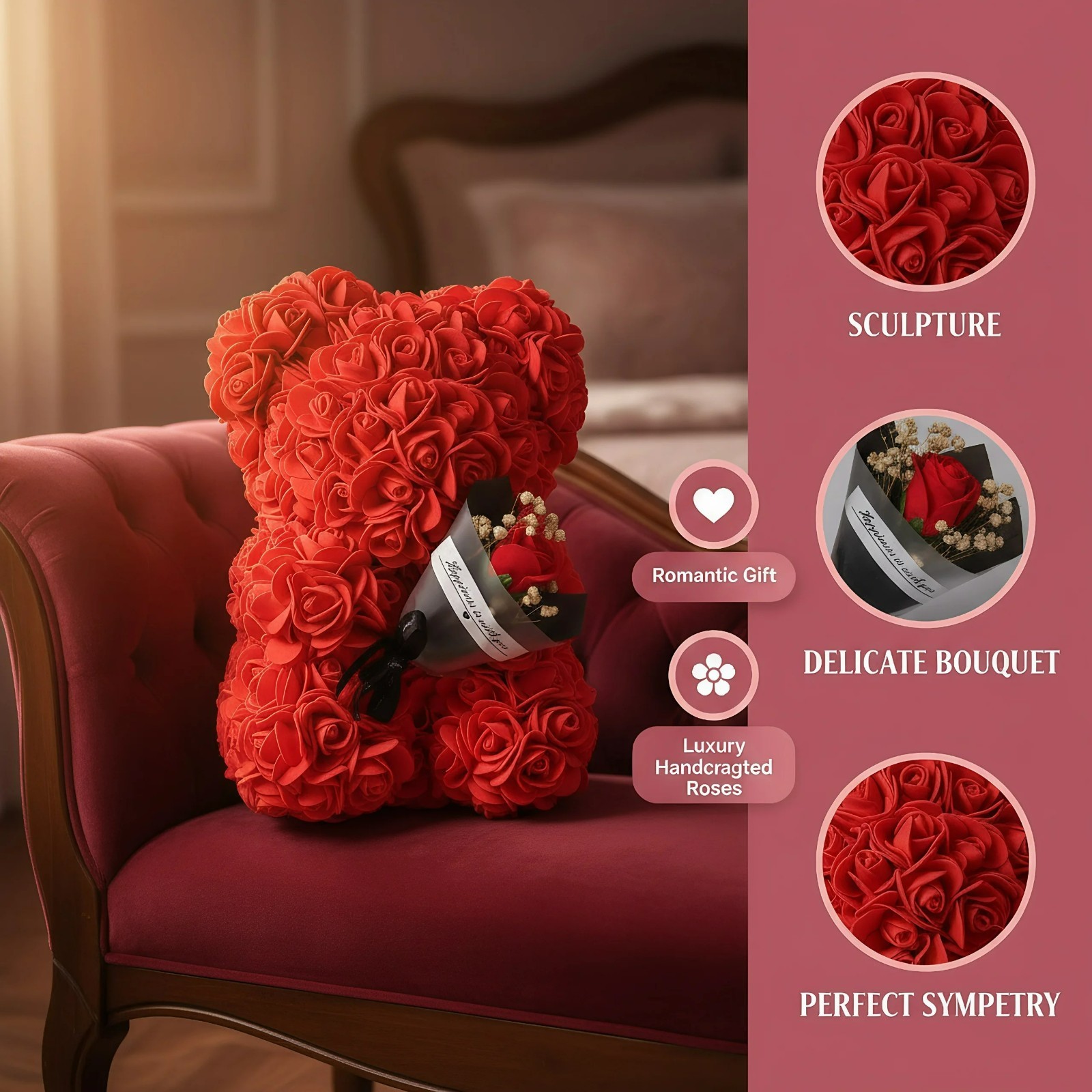 Rose Bear with flower bouquet Artificial Foam Flowers Bear Romantic CreativeGift