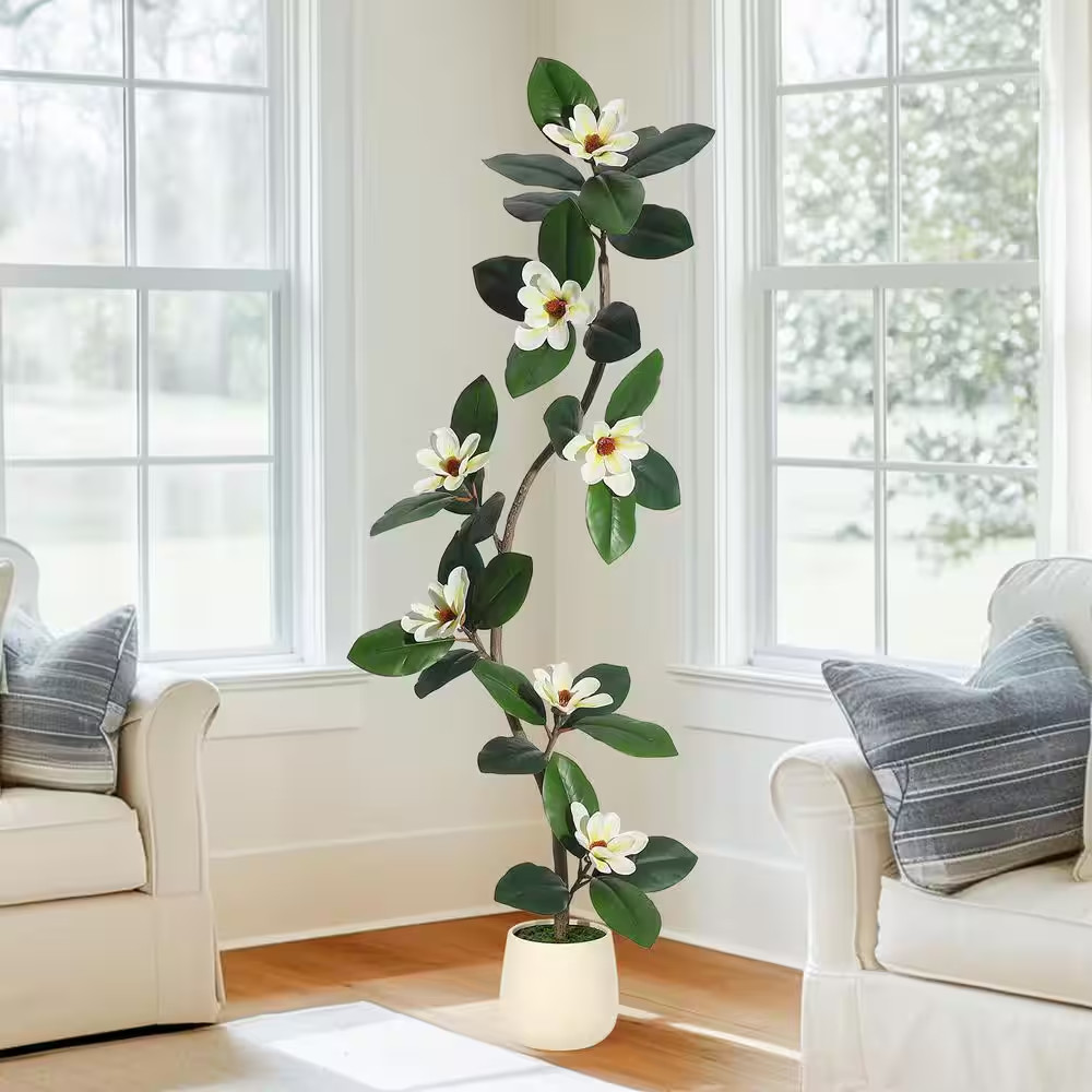 Artificial Magnolia Tree 5FT Fake Plant Indoor White Flowers Planter Decor