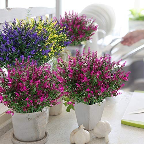 8 Pack UV Resistant Artificial Lavender Flowers Faux Shrubs Outdoor Indoor Decor