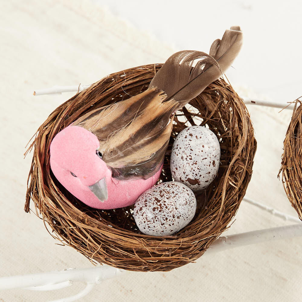 Package of 12 Artificial 2-3/4″ Nests with Assorted Colored Bird and Eggs