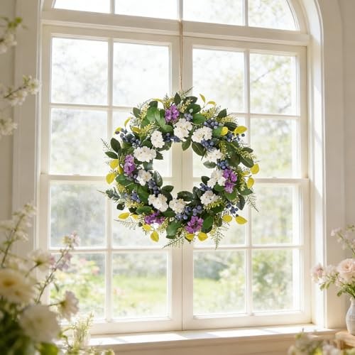 24 Inch Spring Wreath for Front Door – Artificial Blueberry Bunch Wreath with