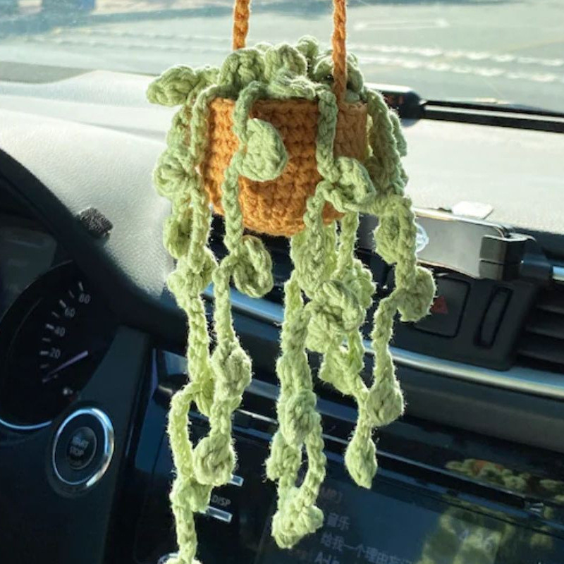 Hanging Car Crochet Handmade Succulent Pot Plant Ornaments Interior Accessories