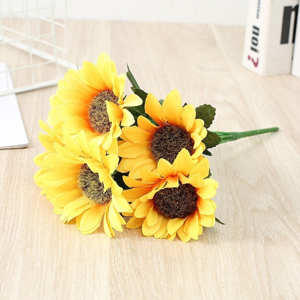 Silk Yellow Sunflower Bouquet for Wedding Event Photography Home Decor