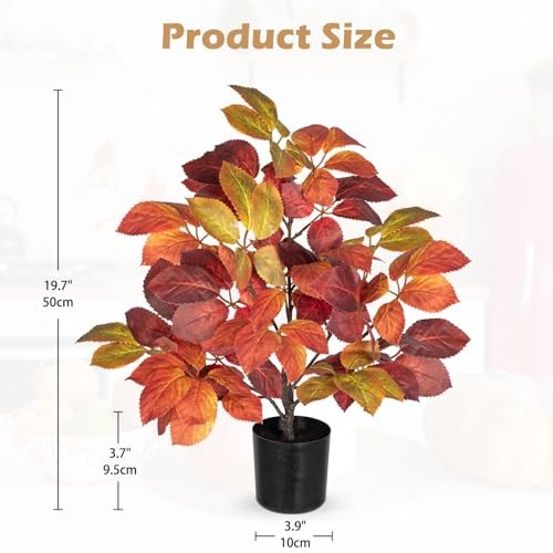 19.7″ Fake Fall Tree in Black Pot, Autumn Small Artificial Leaf Tree Beech