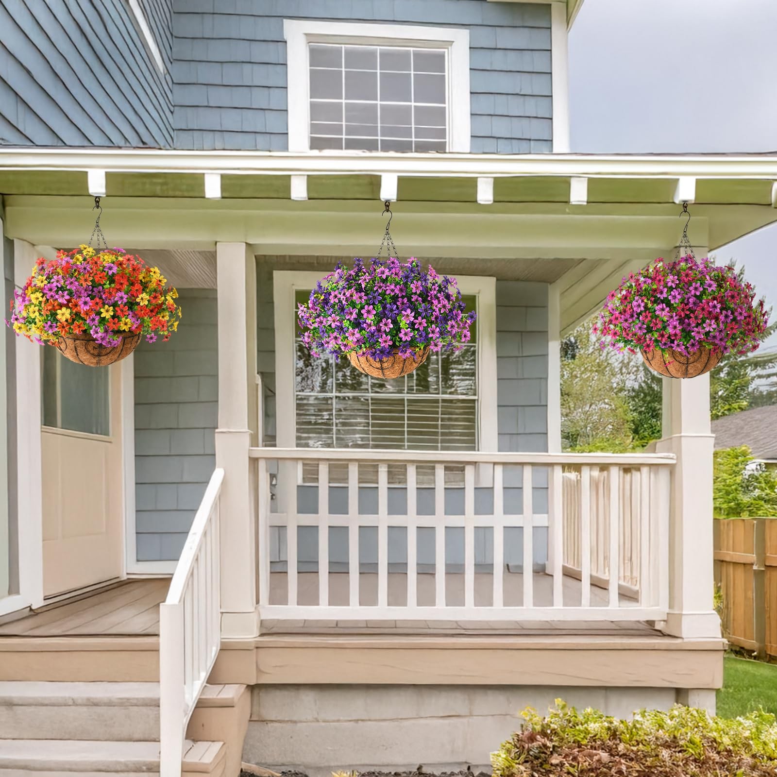 Artificial Flowers Fake Hanging Baskets for Outdoor Spring Summer Decoration,…