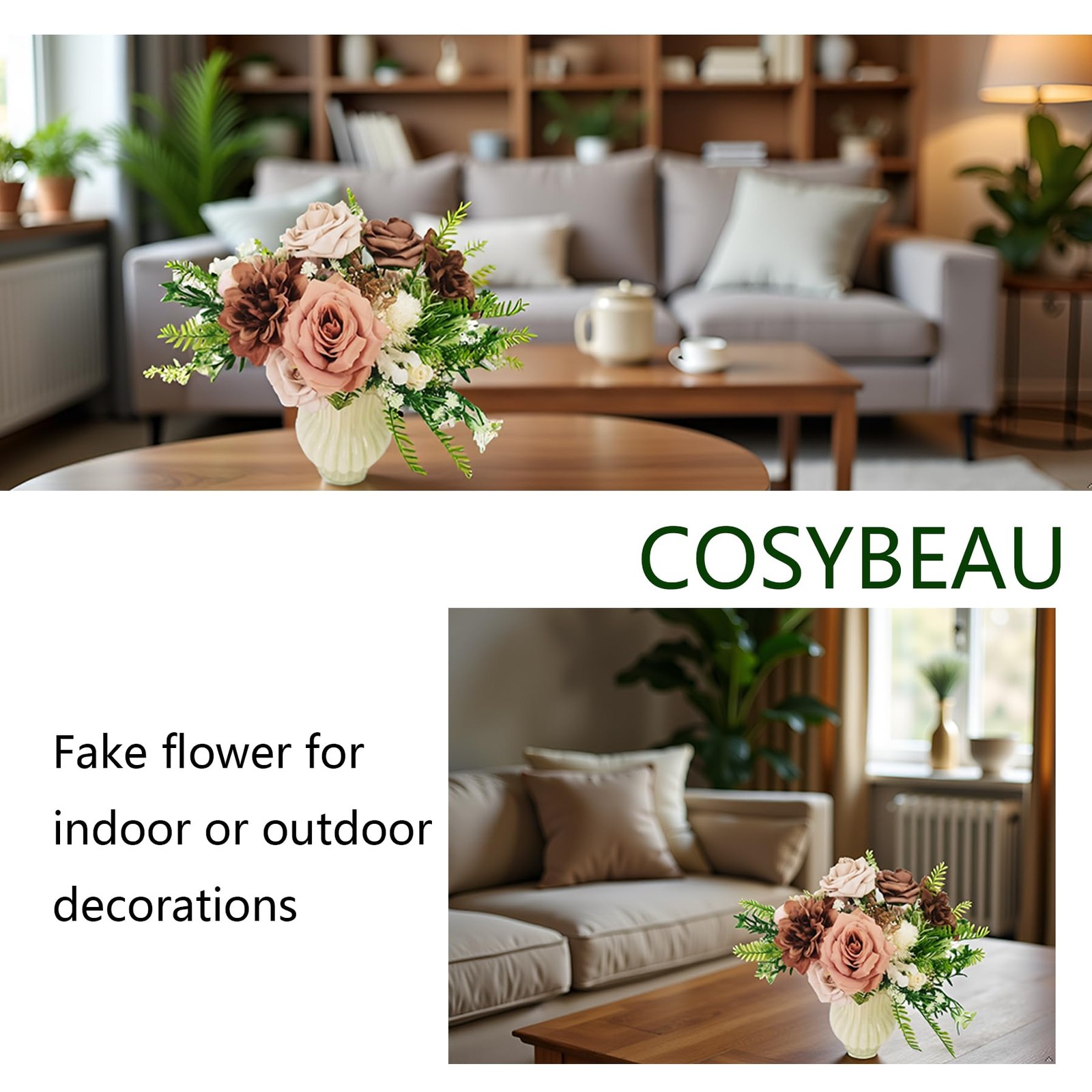 20 PCS Artificial Fake Flowers Roses Mixed Coffee Brown Faux DIY Wedding Decor