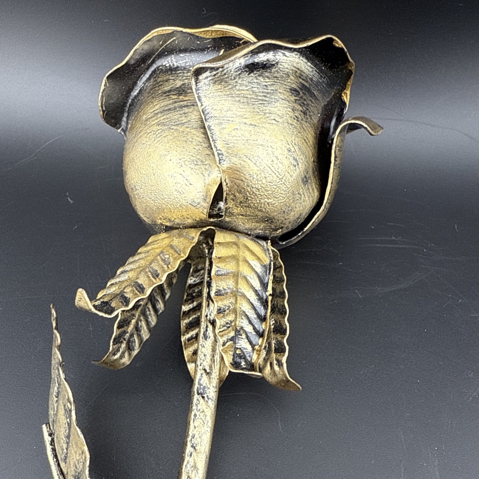 Metal Rose Iron Forever Flower Sculpture Antiqued Brass Finish