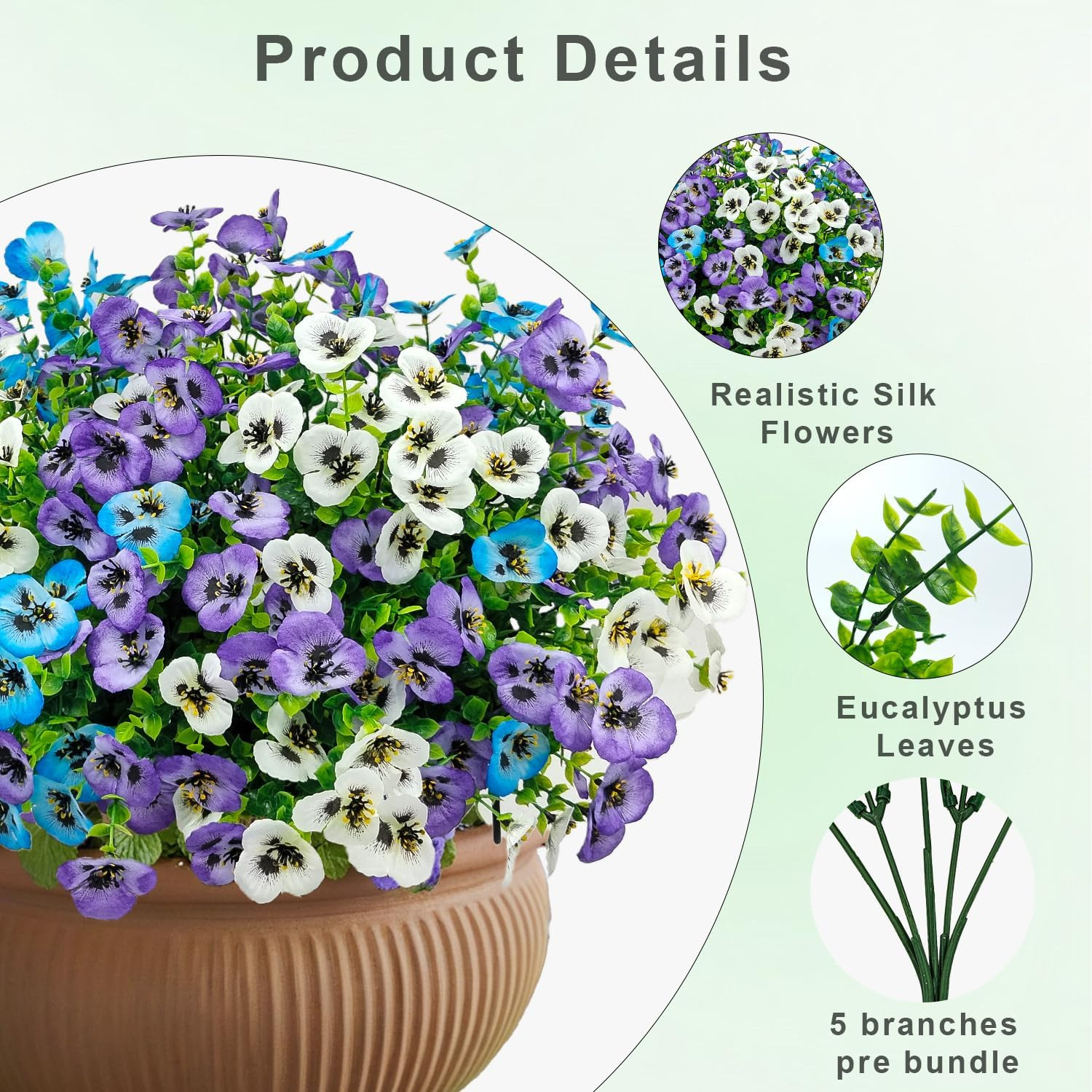 16 Bundles Artificial Fake Pansies Flowers for Outdoors Silk Colorful Pansy UV R