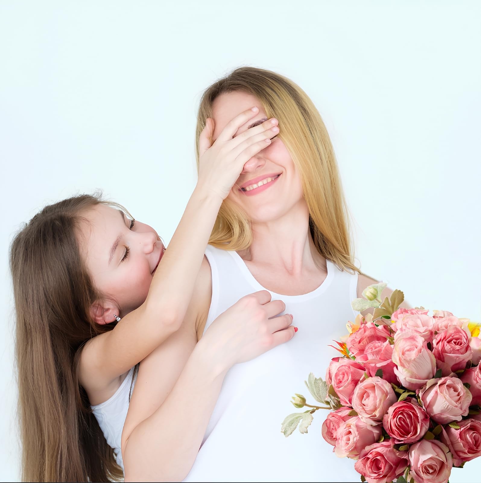 12 Pcs Light Pink Roses Artificial Flowers -20″ Silk Roses Bouquet,Fake Roses…