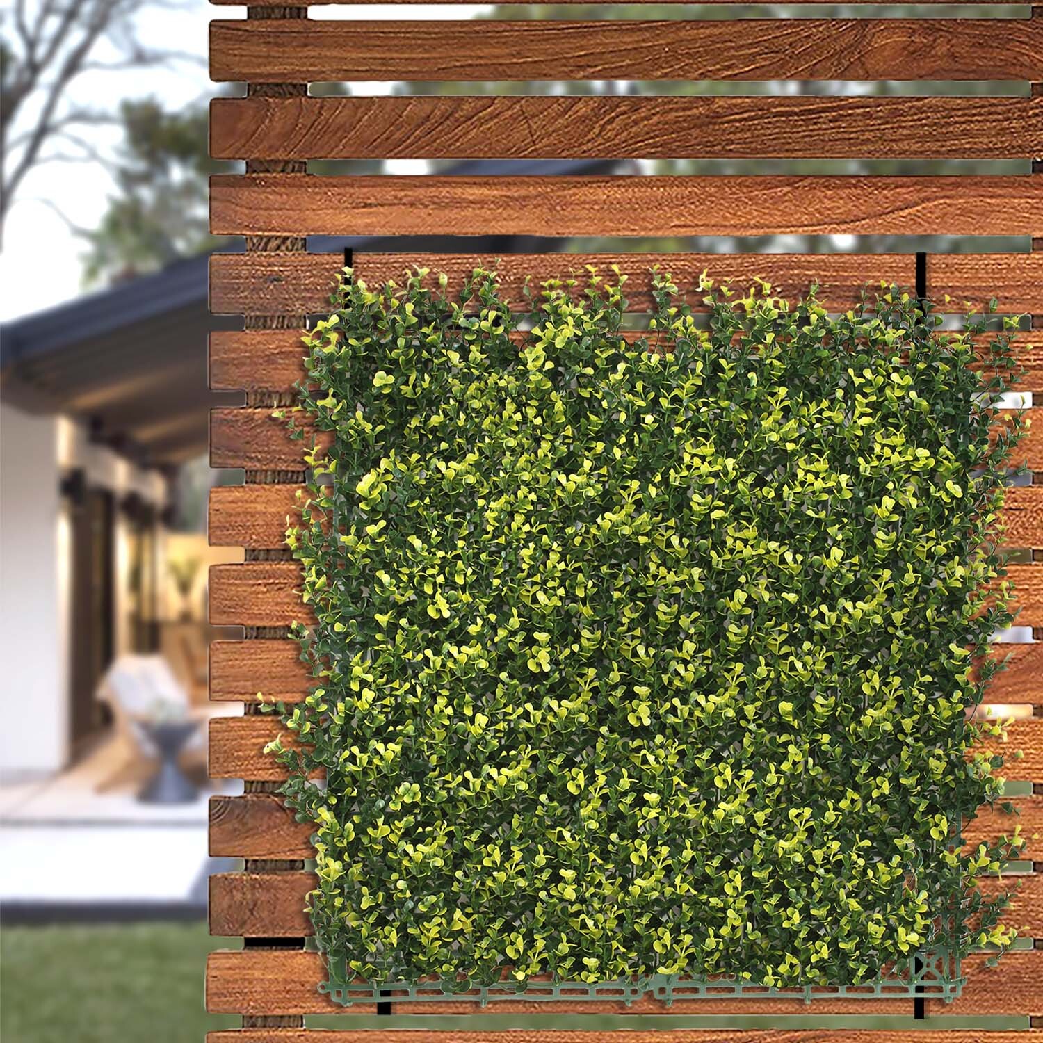 20″x20″ Artificial Faux Greenery Yellow Buxus Fence Screen Wall Decor Panel