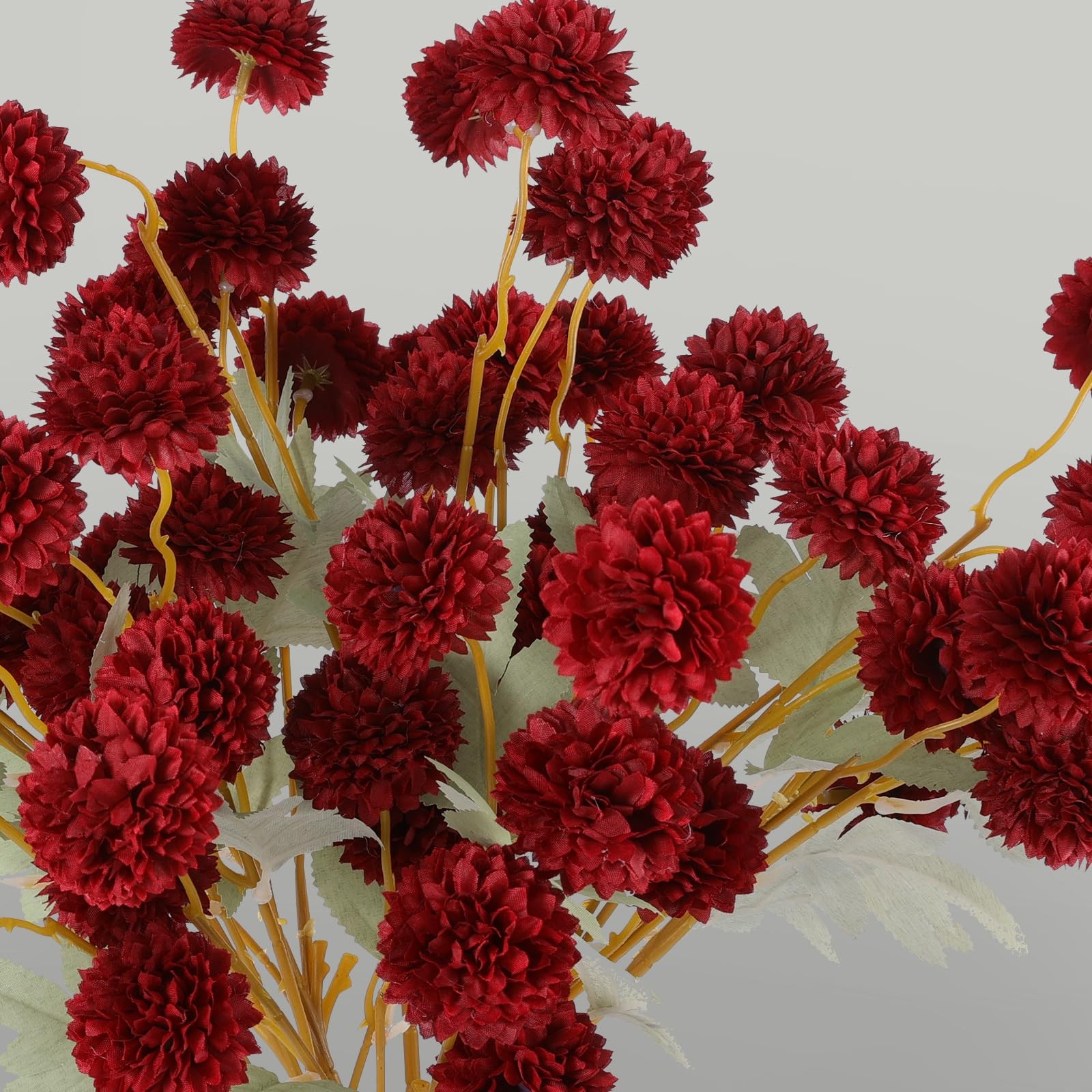 12 PCS Burgundy Red Kiku Pom Pom Chrysanthemum Artificial Flower Fall Decor