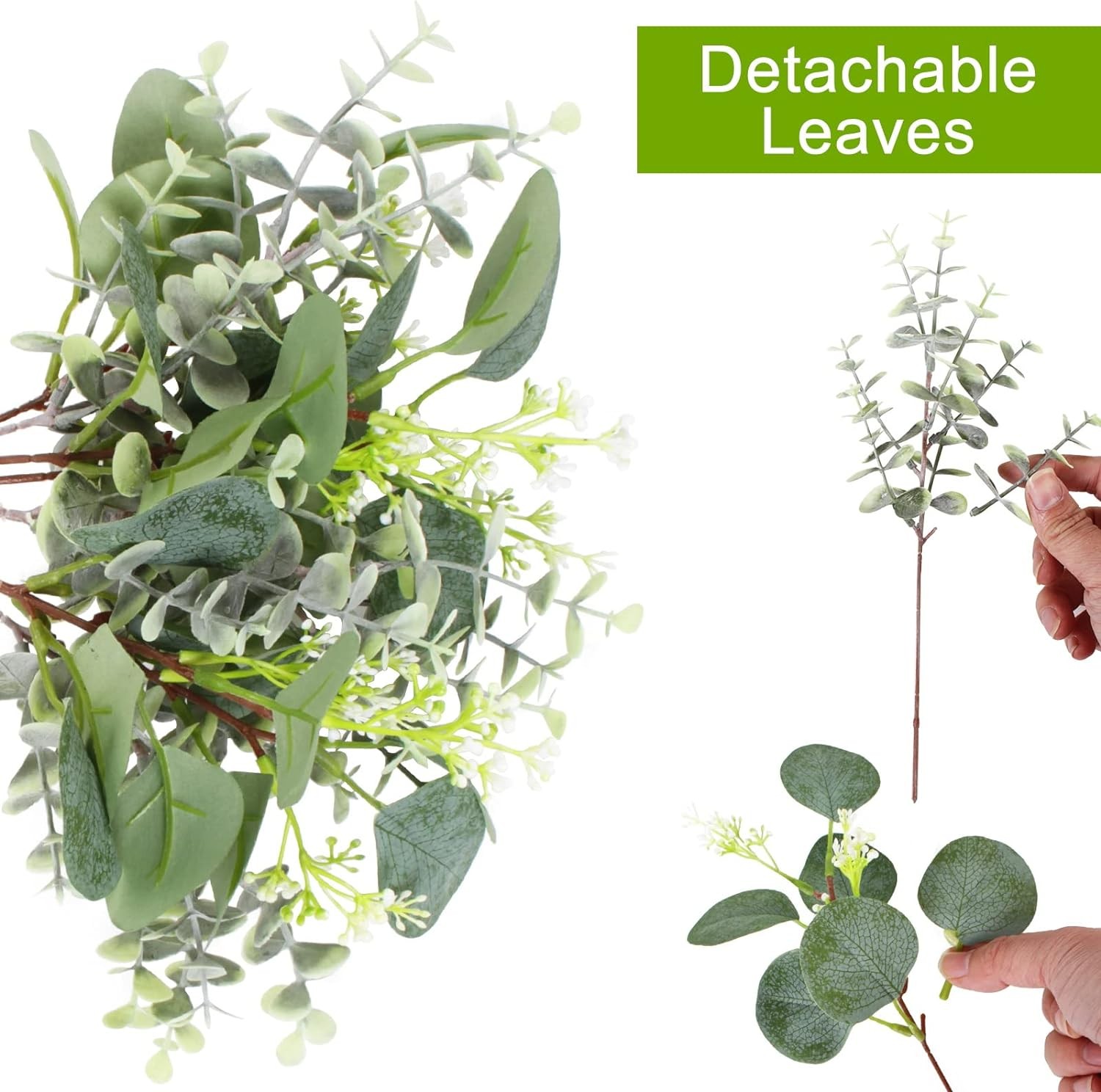 120 PCS Artificial Eucalyptus Stems Bulk Faux Silver Dollar Leaves for Vase