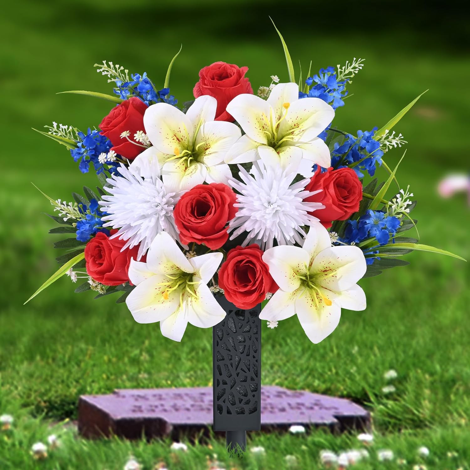 2 Sets Artificial Cemetery Flowers for Grave, Artificial Grave Flowers Memorial