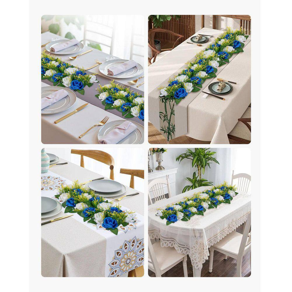 4.7 In. H Blue and White Roses Artificial Flower Ball Arrangement Bouquet 10-Pie